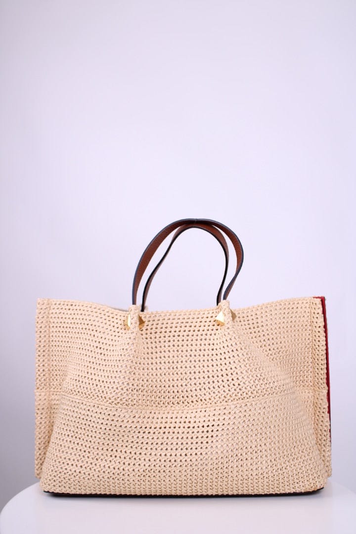 Valentino Valentino V Logo Raffia Tote Bag Straw/ Brown