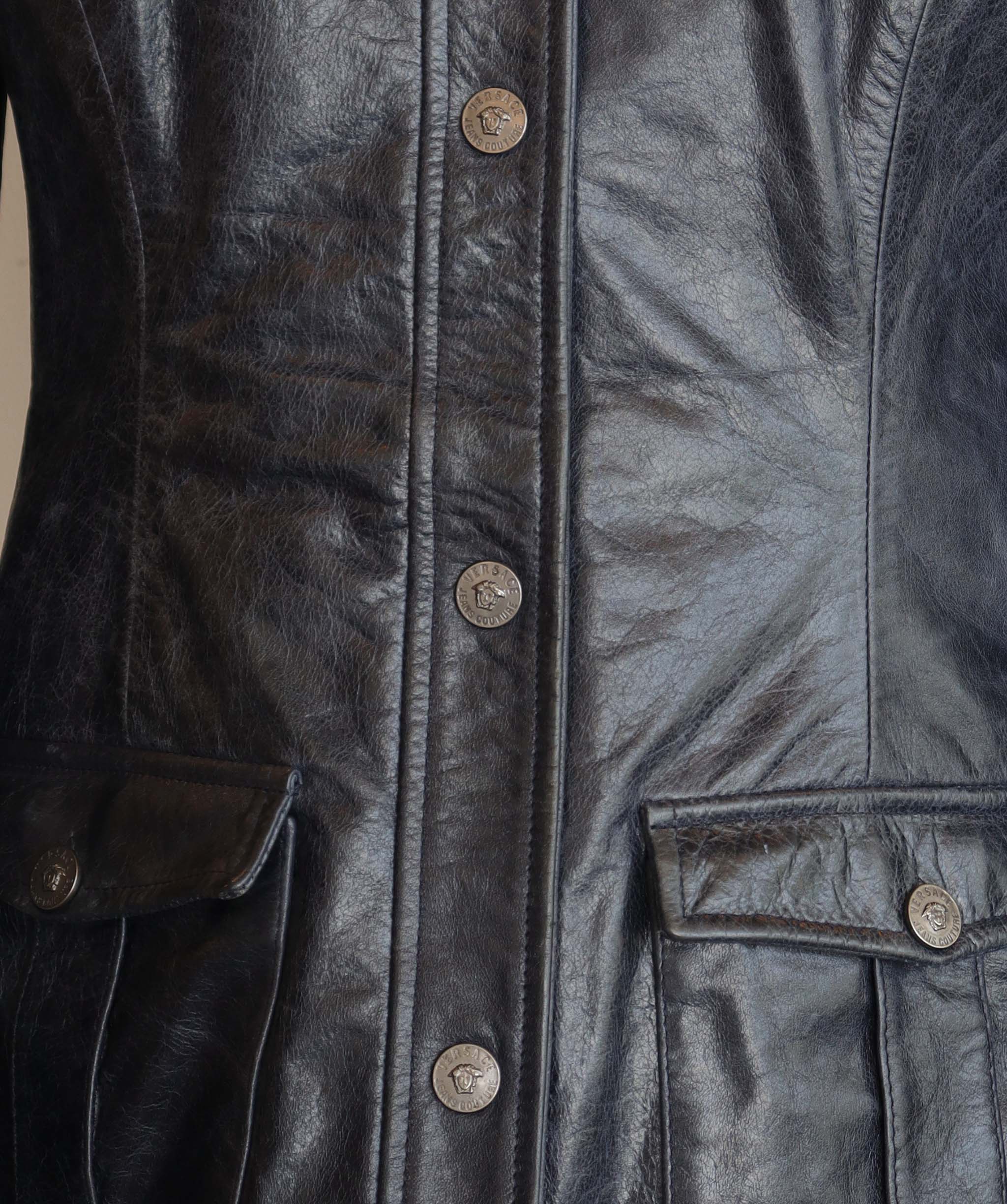 Versace Versace blue leather safari style jacket AGC2500