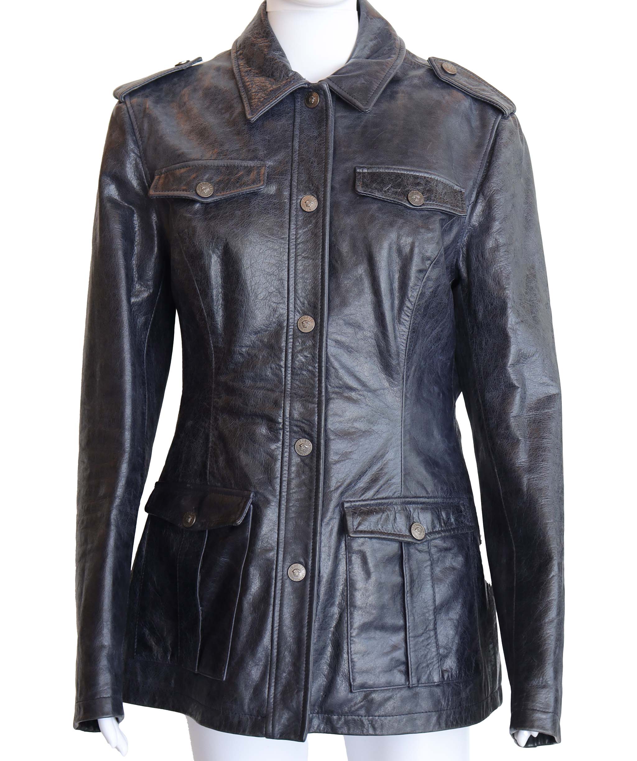 Versace Versace blue leather safari style jacket AGC2500