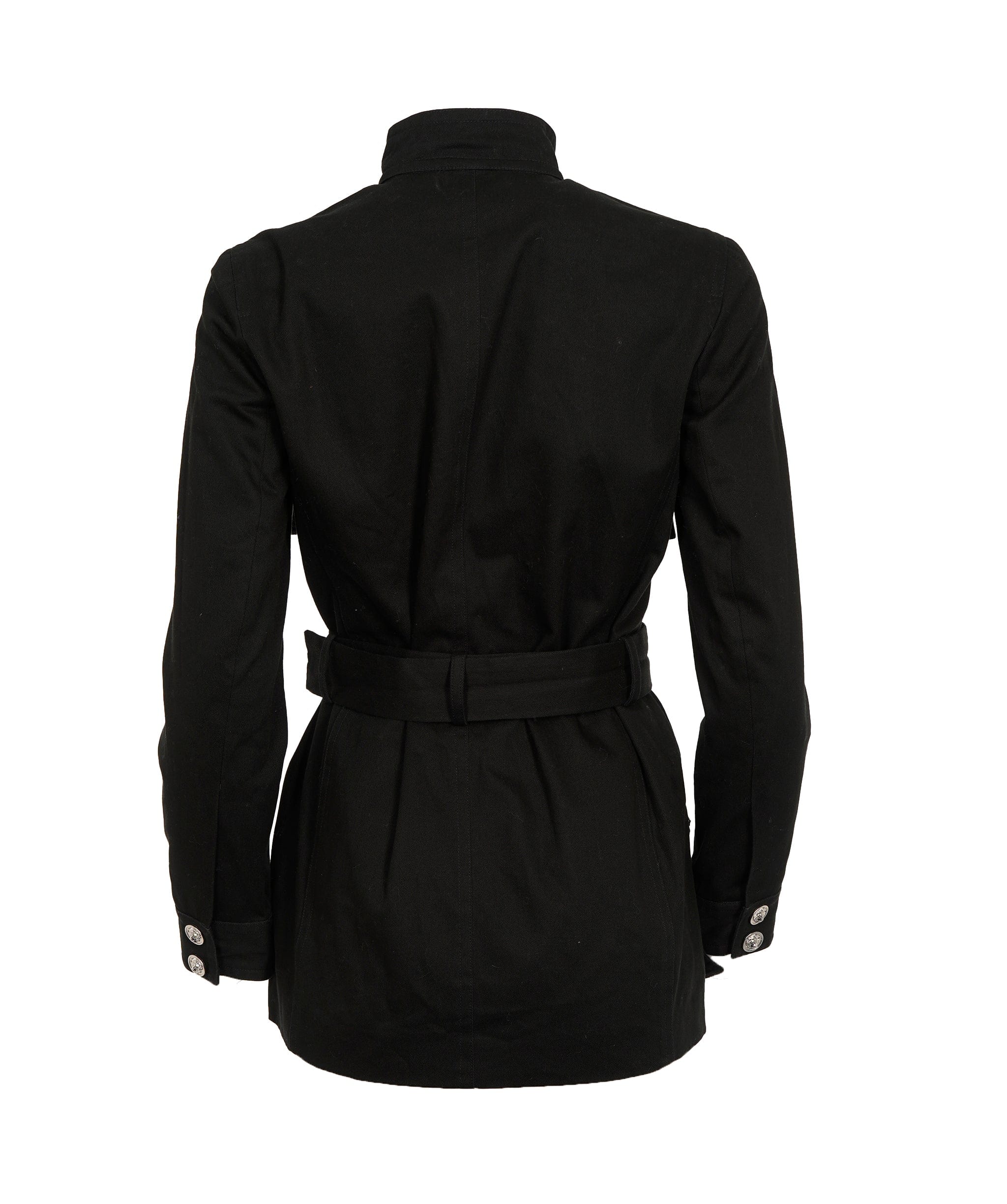 Versace Versus Versace Vintage Black Cotton Lion-Hed Embellished Belted Trench Coat ALC2016