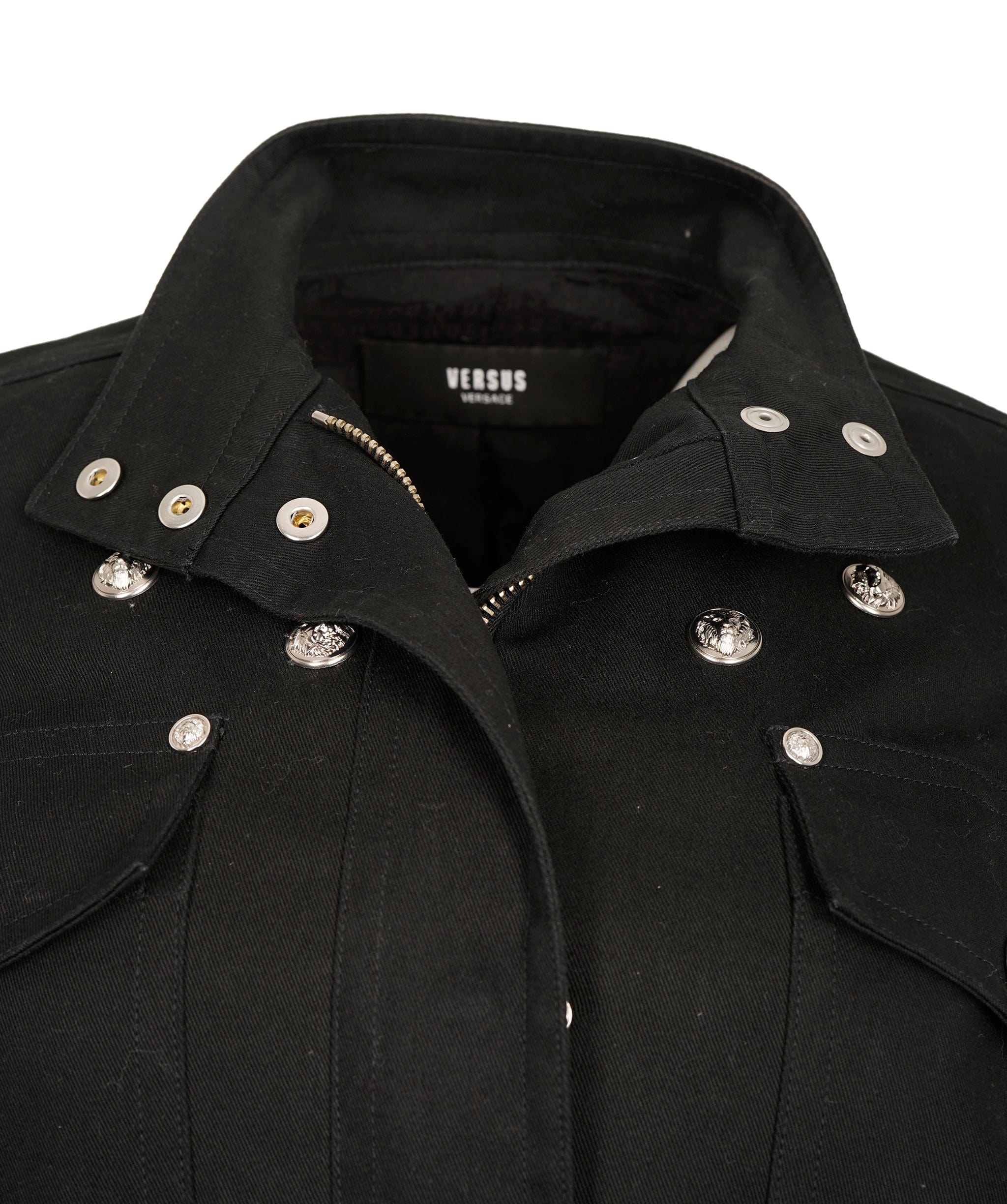 Versace Versus Versace Vintage Black Cotton Lion-Hed Embellished Belted Trench Coat ALC2016