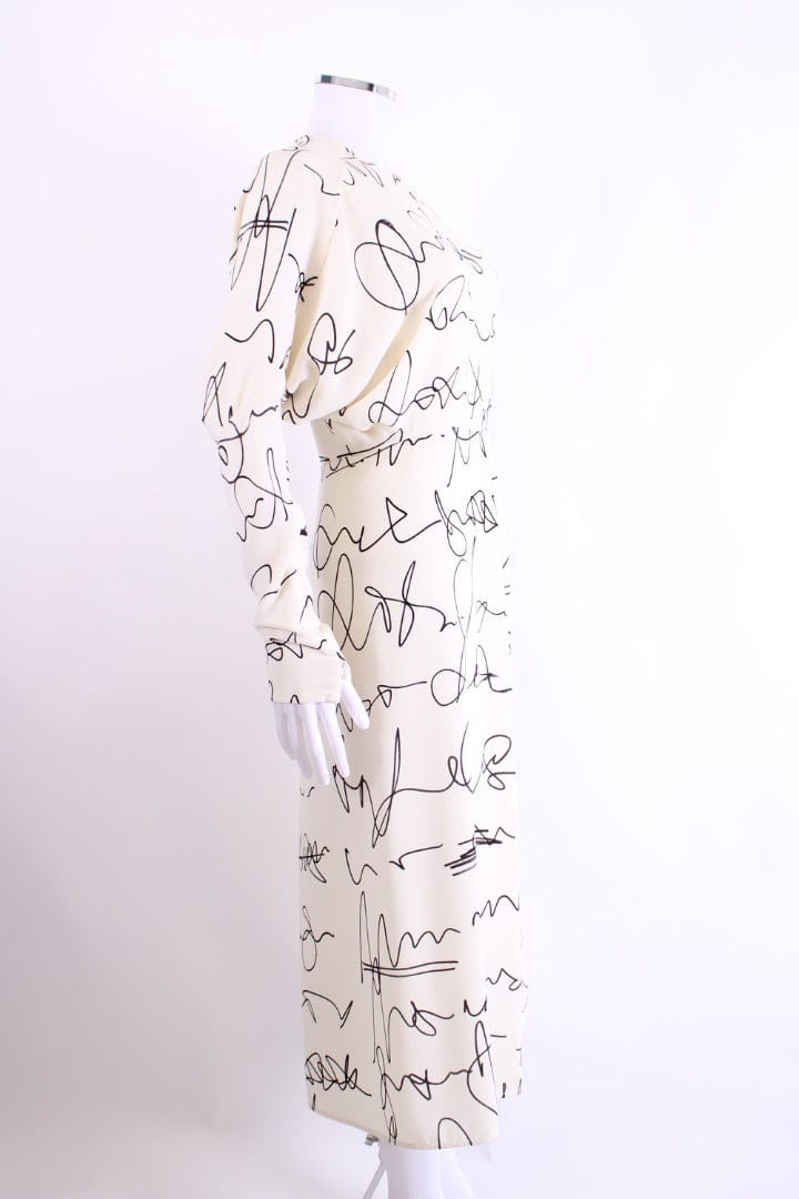 Victoria Beckham Victoria Beckham Scribble Print Crepe Dress White/ Black 10