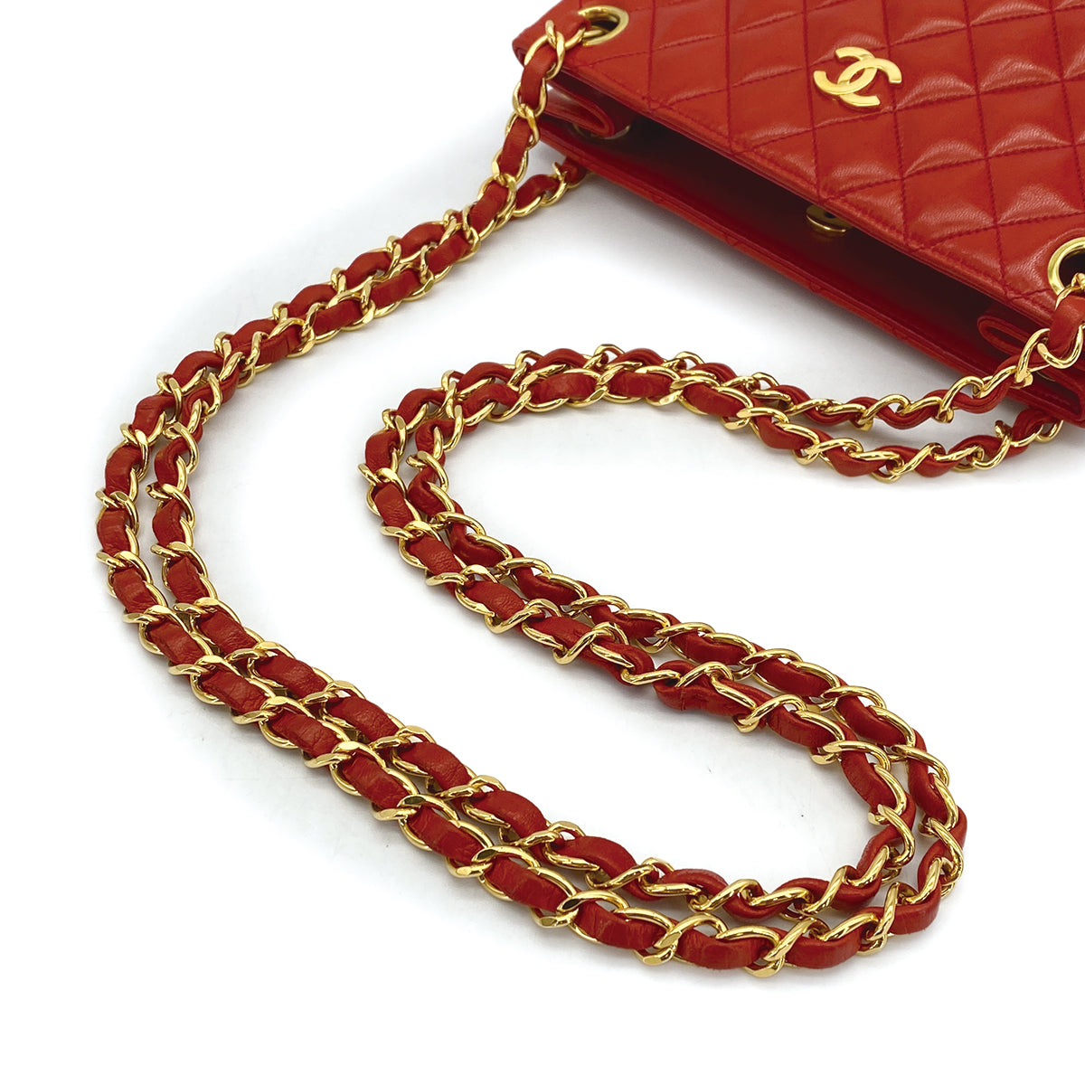 VINTAGE CHANEL MATELASSE CHAIN SHOULDER BAG RED LAMB SKIN GOLD HARDWARE 90311877