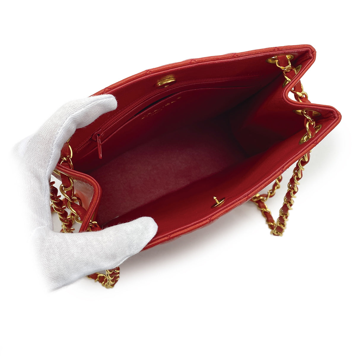 VINTAGE CHANEL MATELASSE CHAIN SHOULDER BAG RED LAMB SKIN GOLD HARDWARE 90311877
