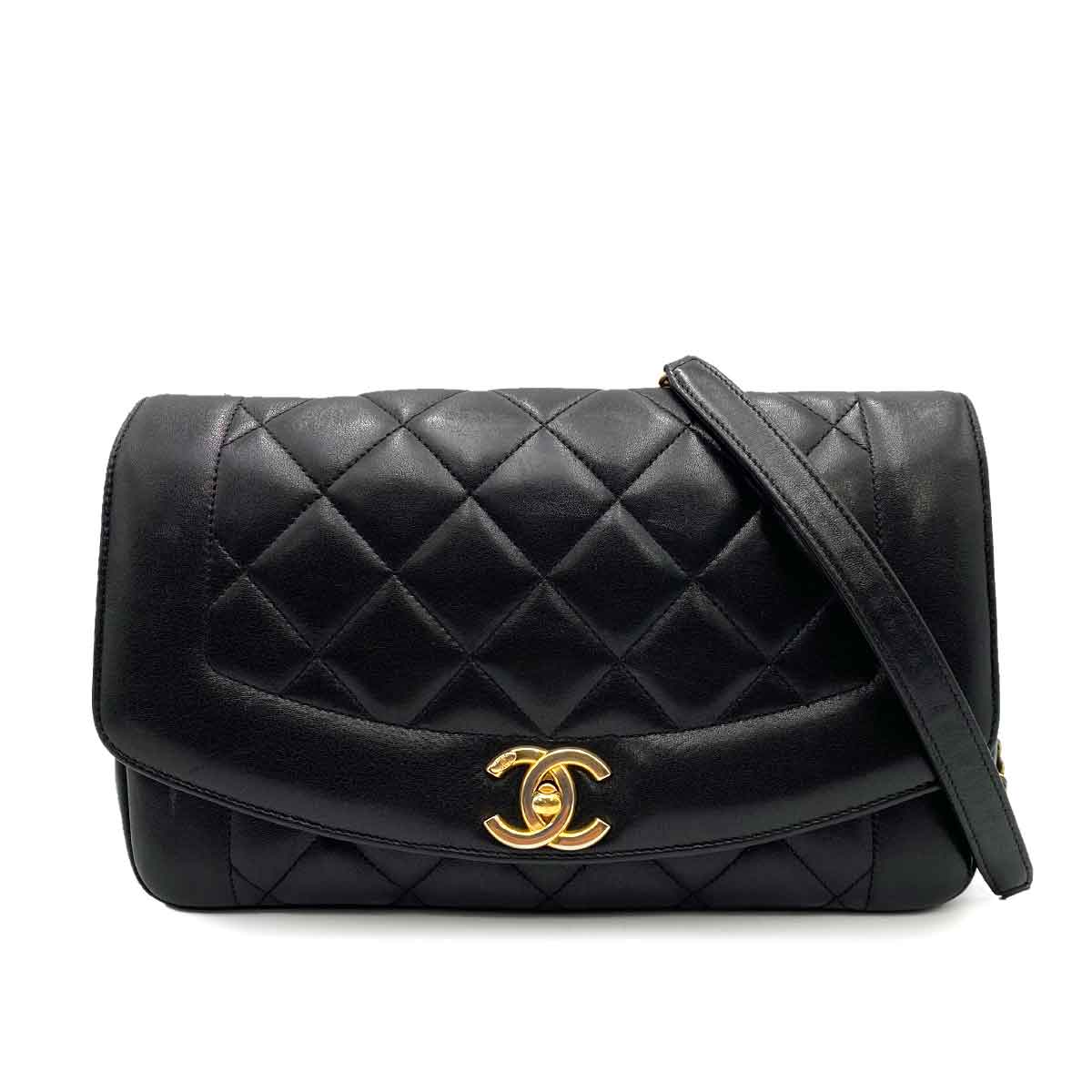 VINTAGE LOVER PURPOSE CHANEL DIANA NEW MODEL MEDIUM CHAIN SHOULDER BAG BLACK LAMB SKIN 90225678