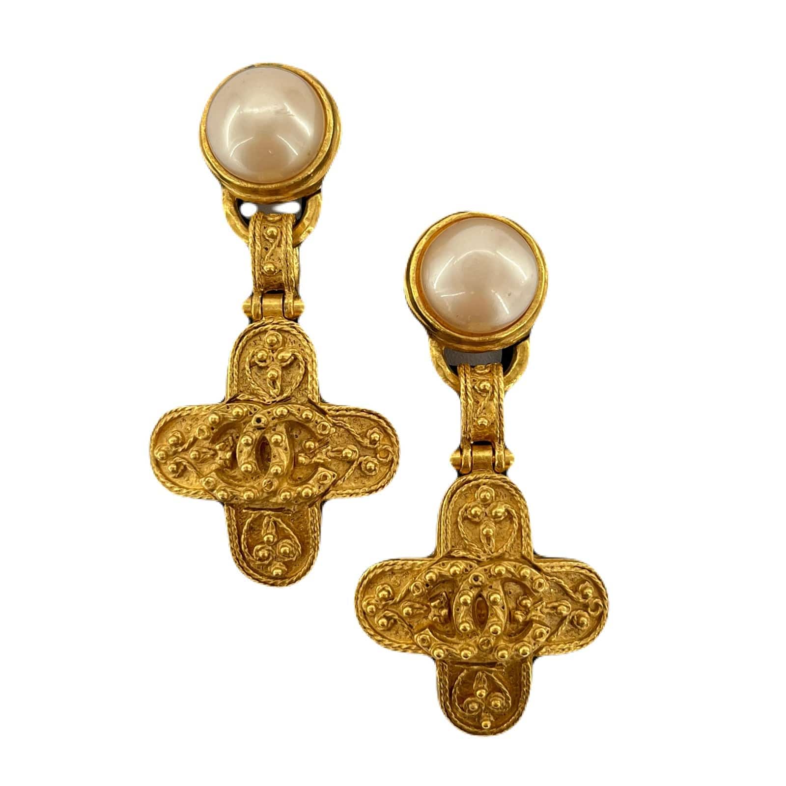 VINTAGE LOVER PURPOSE CHANEL VINTAGE EARRINGS CLOVER MOTIF FAKEPEARL COCOMARK ACCESSORY 94A 90215591