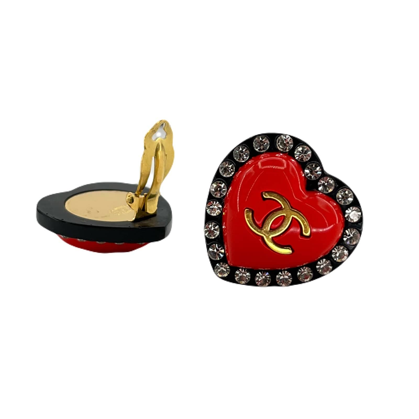 VINTAGE LOVER PURPOSE CHANEL VINTAGE EARRINGS HEART RHINESTONE COCOMARK RED ACCESSORY 95P 90218754