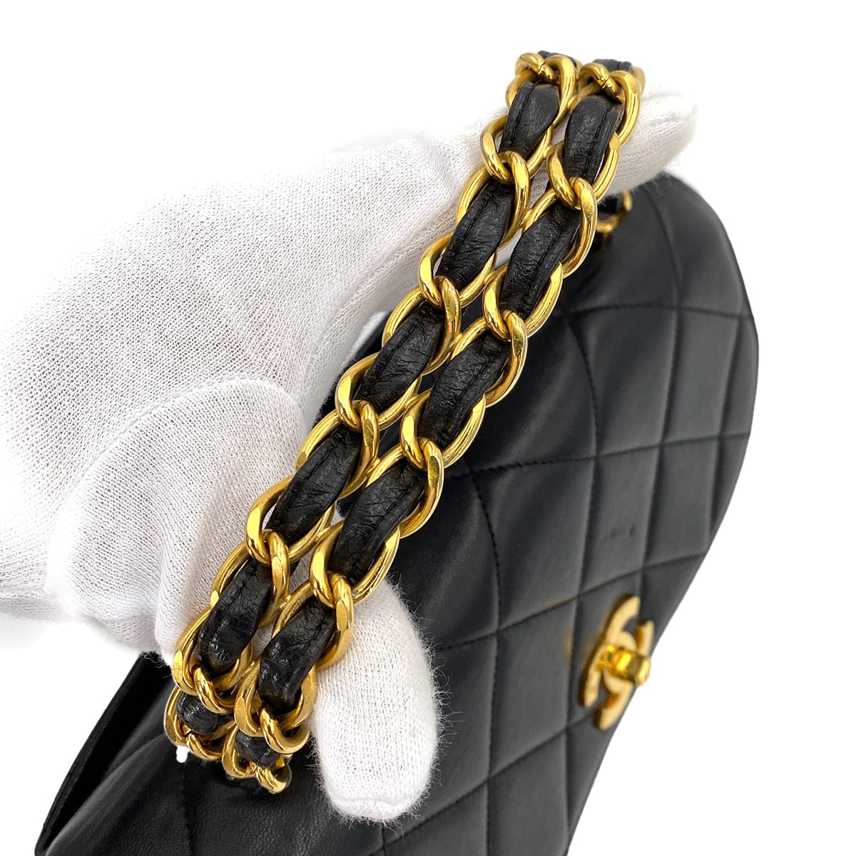 VINTAGE LOVER PURPOSE CHANEL VINTAGE MATELASSE CHAIN HAND BAG BLACK LAMB SKIN 90247999