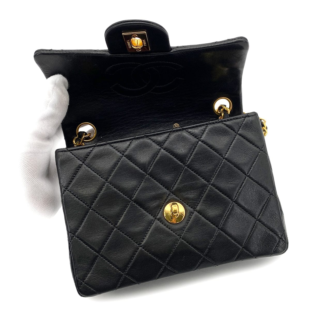 VINTAGE LOVER PURPOSE CHANEL VINTAGE MINI SQUARE 17 CHAIN SHOULDER BAG BLACK LAMB SKIN 90255867