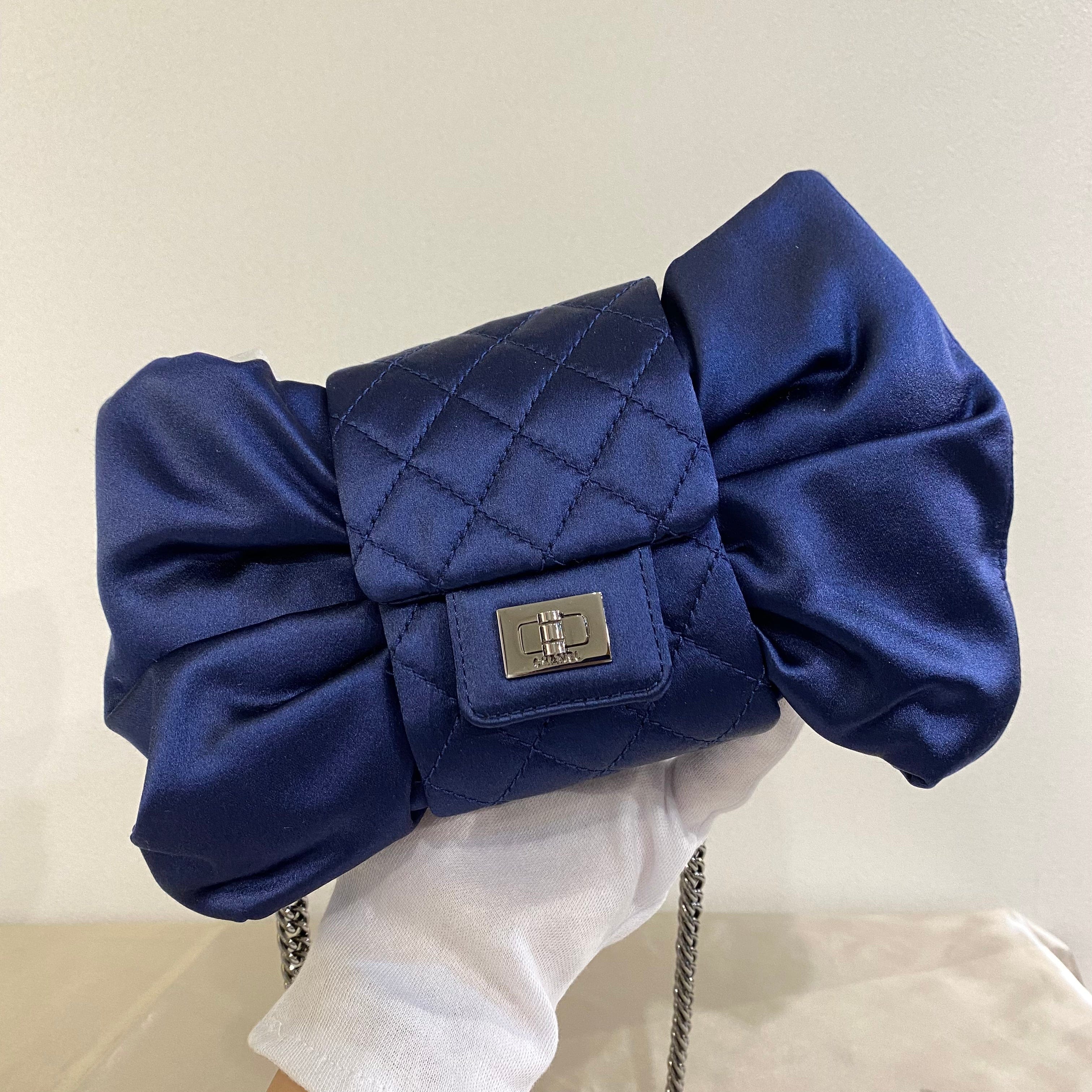 VINTAGE LOVER PURPOSE CHANEL VINTAGE RIBBON CHAIN SHOULDER BAG NAVY SATIN 90197085