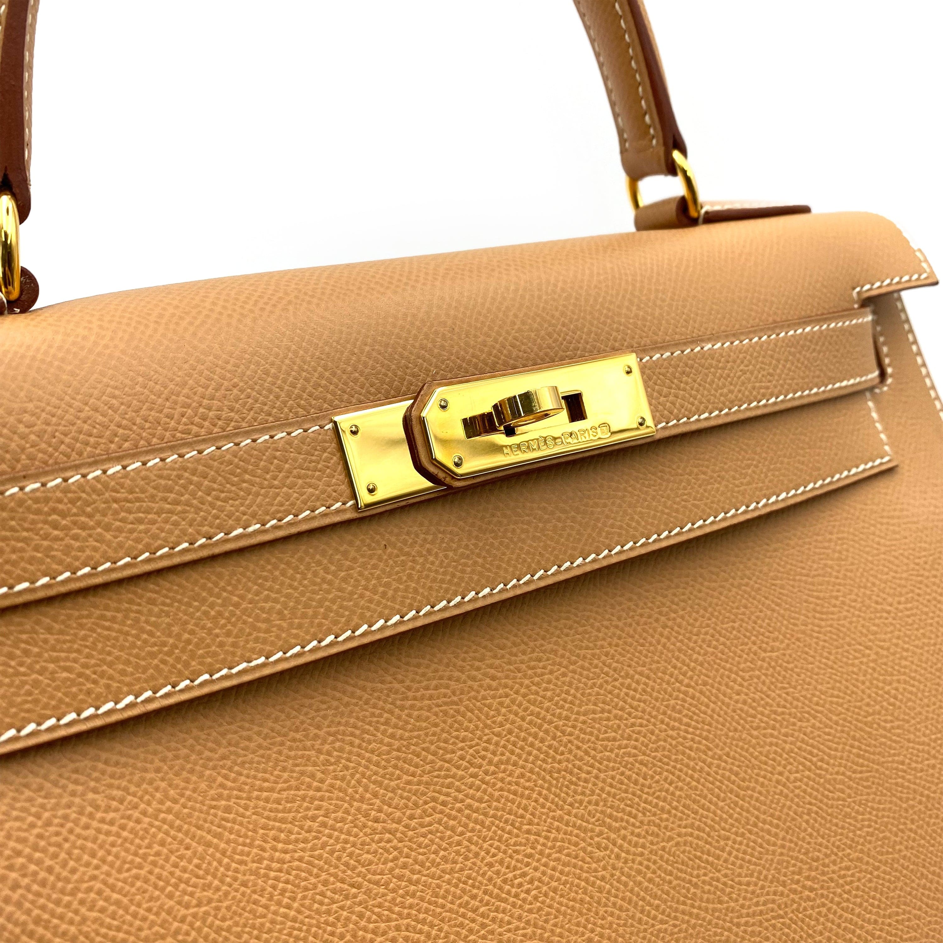 VINTAGE LOVER PURPOSE HERMES KELLY 28 SELLIER NATURAL COUCHEVEL HAND SHOULDER BAG □B 90236739