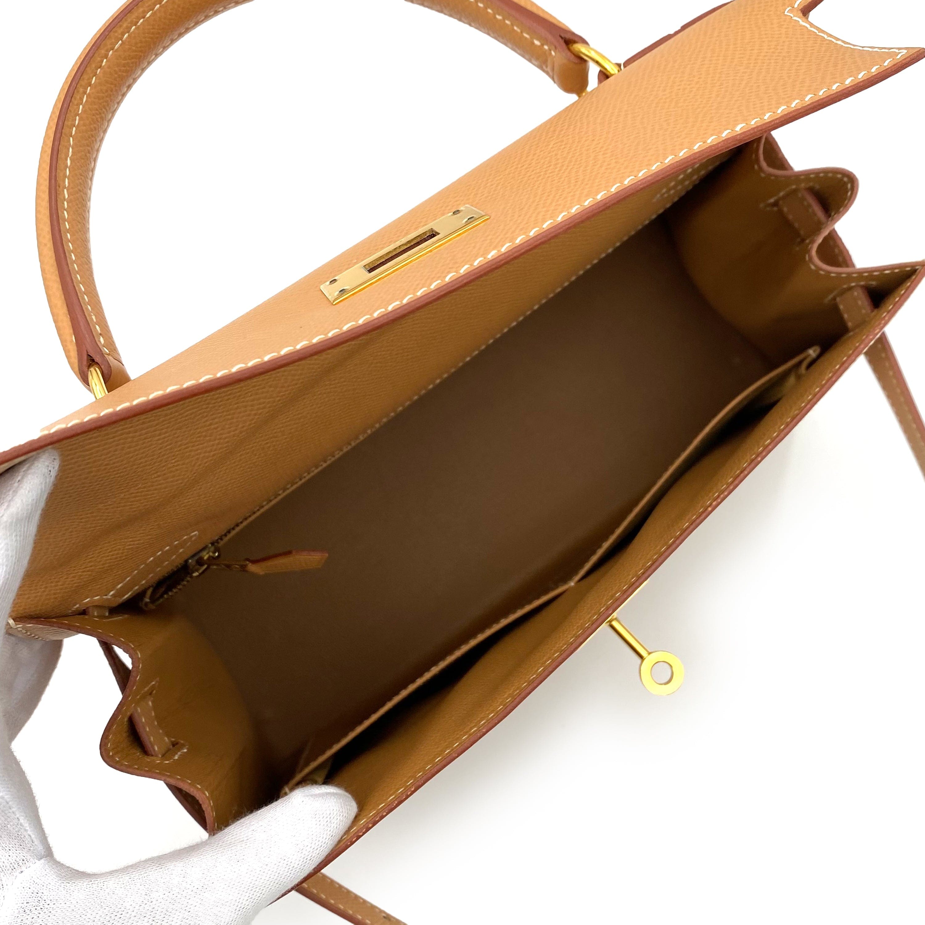 VINTAGE LOVER PURPOSE HERMES KELLY 28 SELLIER NATURAL COUCHEVEL HAND SHOULDER BAG □B 90236739