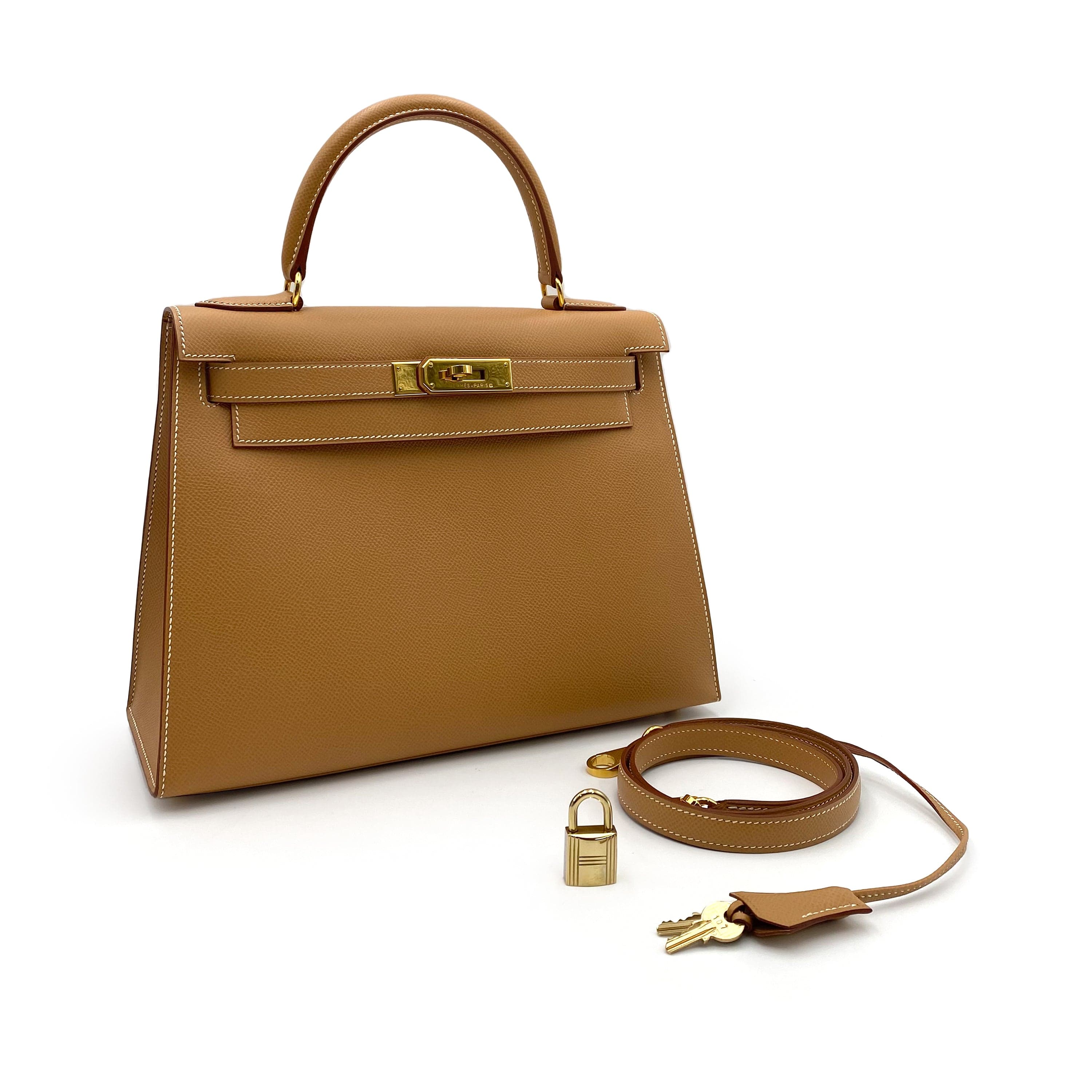 VINTAGE LOVER PURPOSE HERMES KELLY 28 SELLIER NATURAL COUCHEVEL HAND SHOULDER BAG □B 90236739