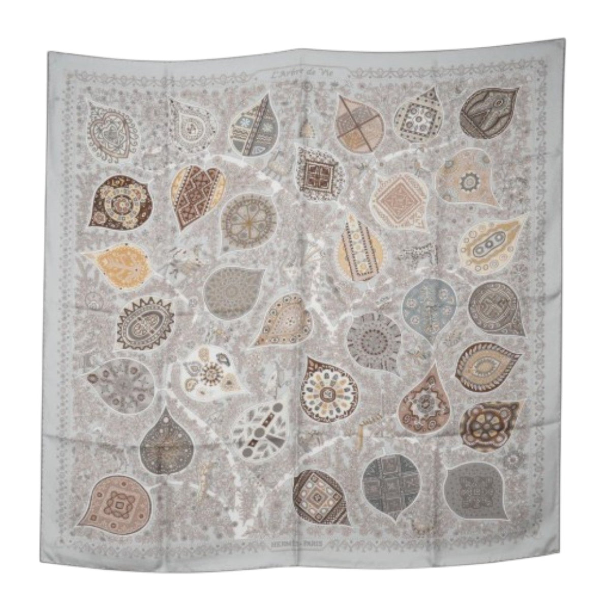 Hermes Gris Silk L’Abre de Vie Scarf 90cm