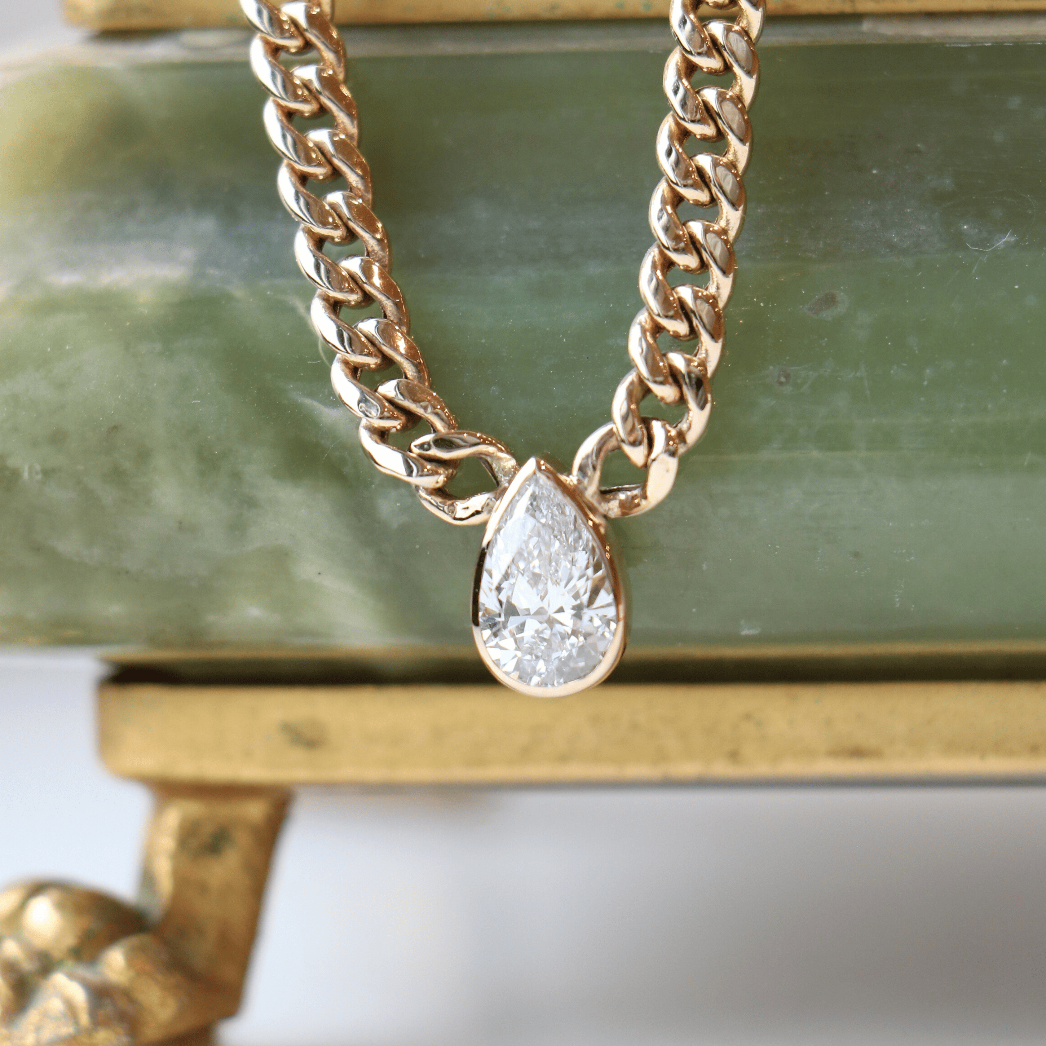Willow Fine Jewellery 9ct Gold Pear Cut 1.5ct Lab Diamond Cuban Necklace