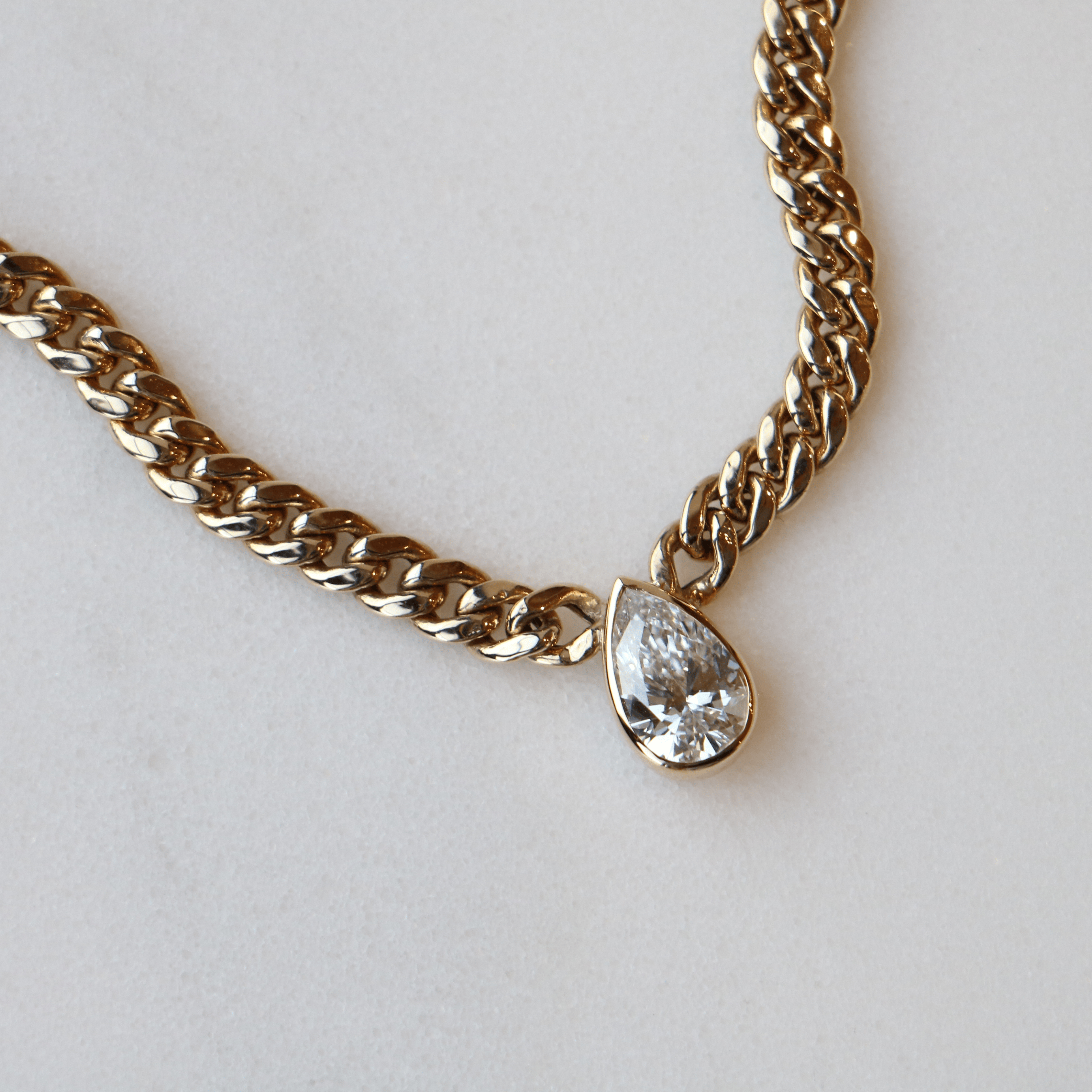Willow Fine Jewellery 9ct Gold Pear Cut 1.5ct Lab Diamond Cuban Necklace