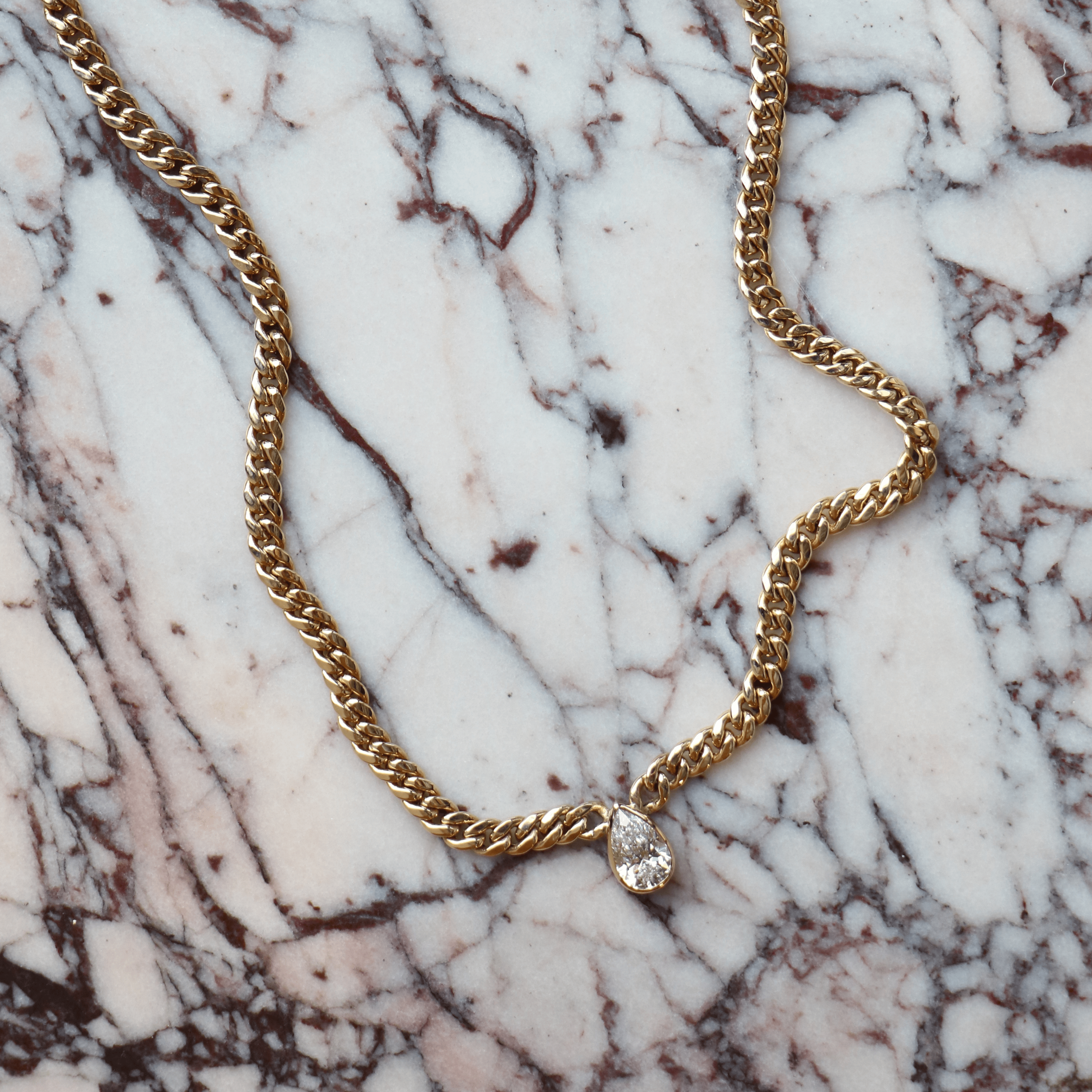 Willow Fine Jewellery 9ct Gold Pear Cut 1.5ct Lab Diamond Cuban Necklace