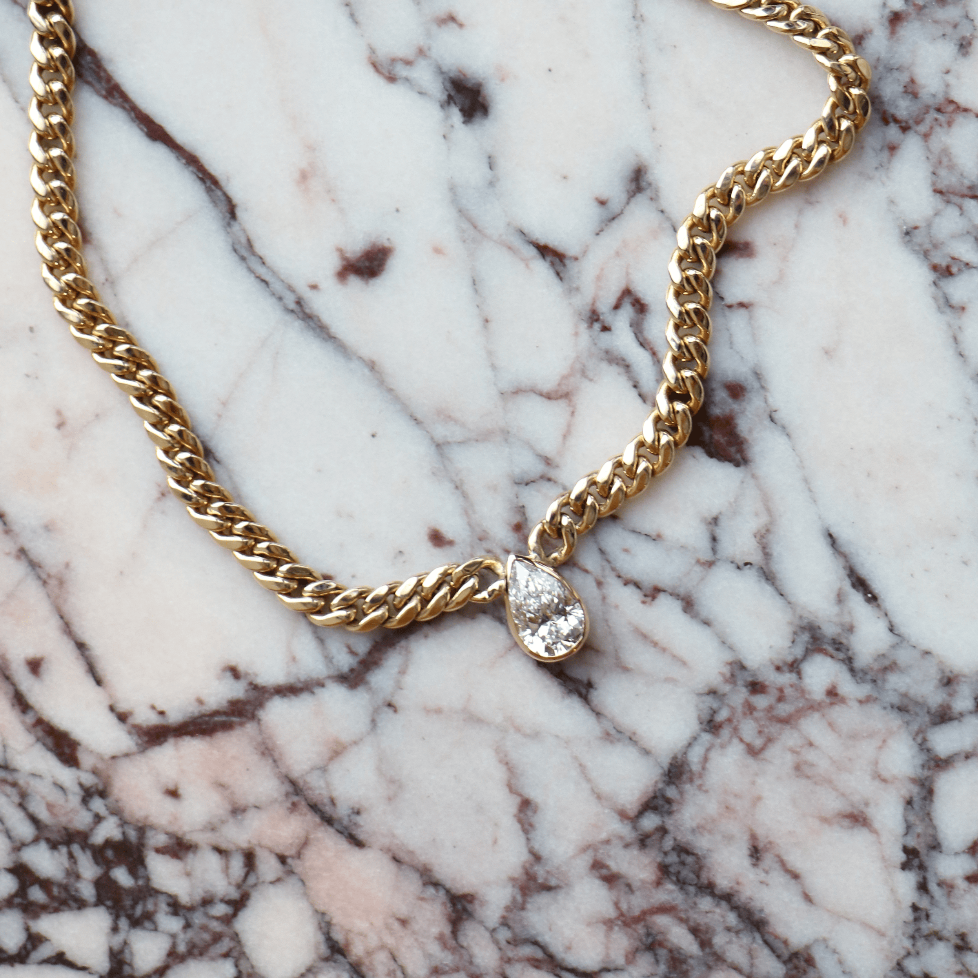 Willow Fine Jewellery 9ct Gold Pear Cut 1.5ct Lab Diamond Cuban Necklace