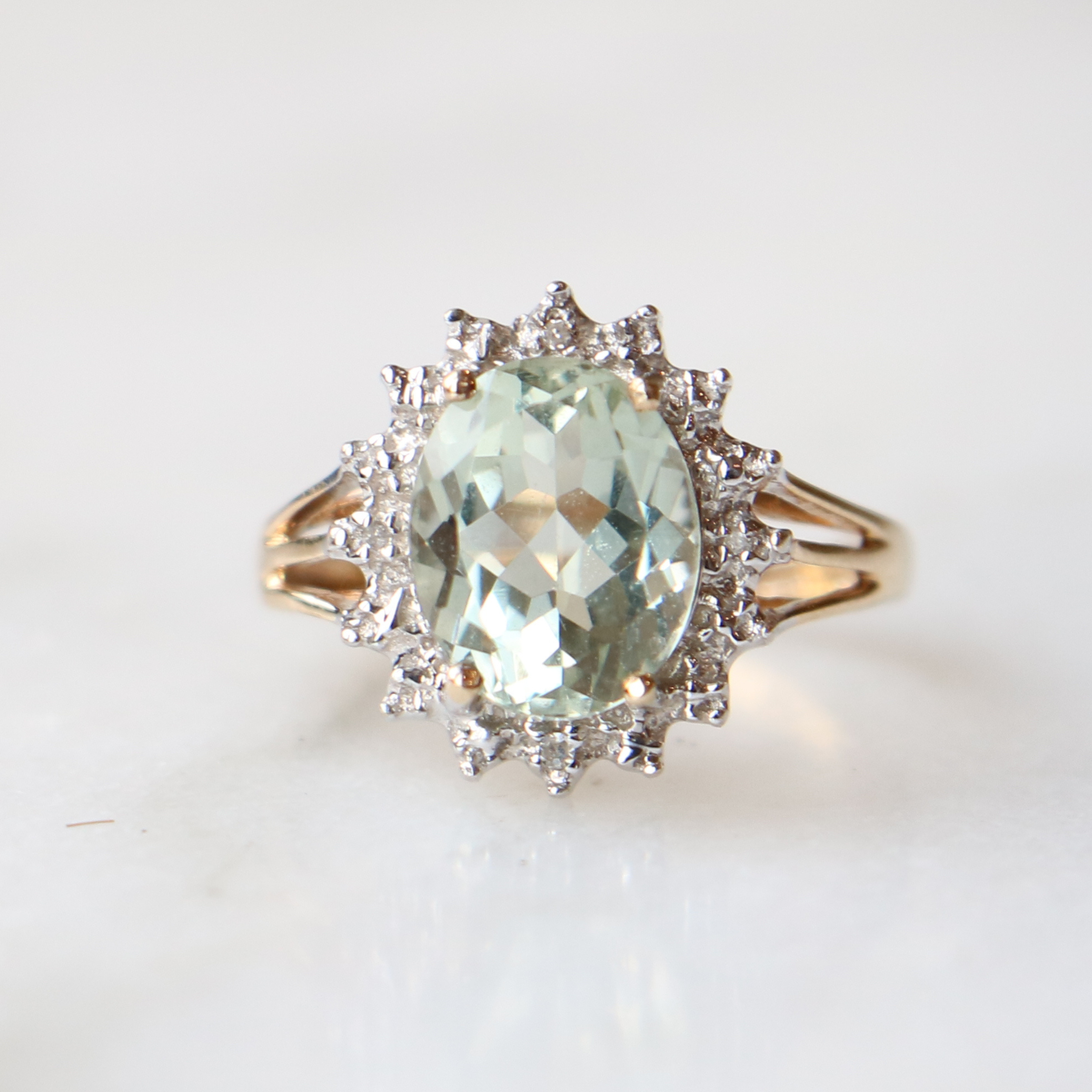 Willow Fine Jewellery 9ct Gold Green Amethyst and Diamond Ring