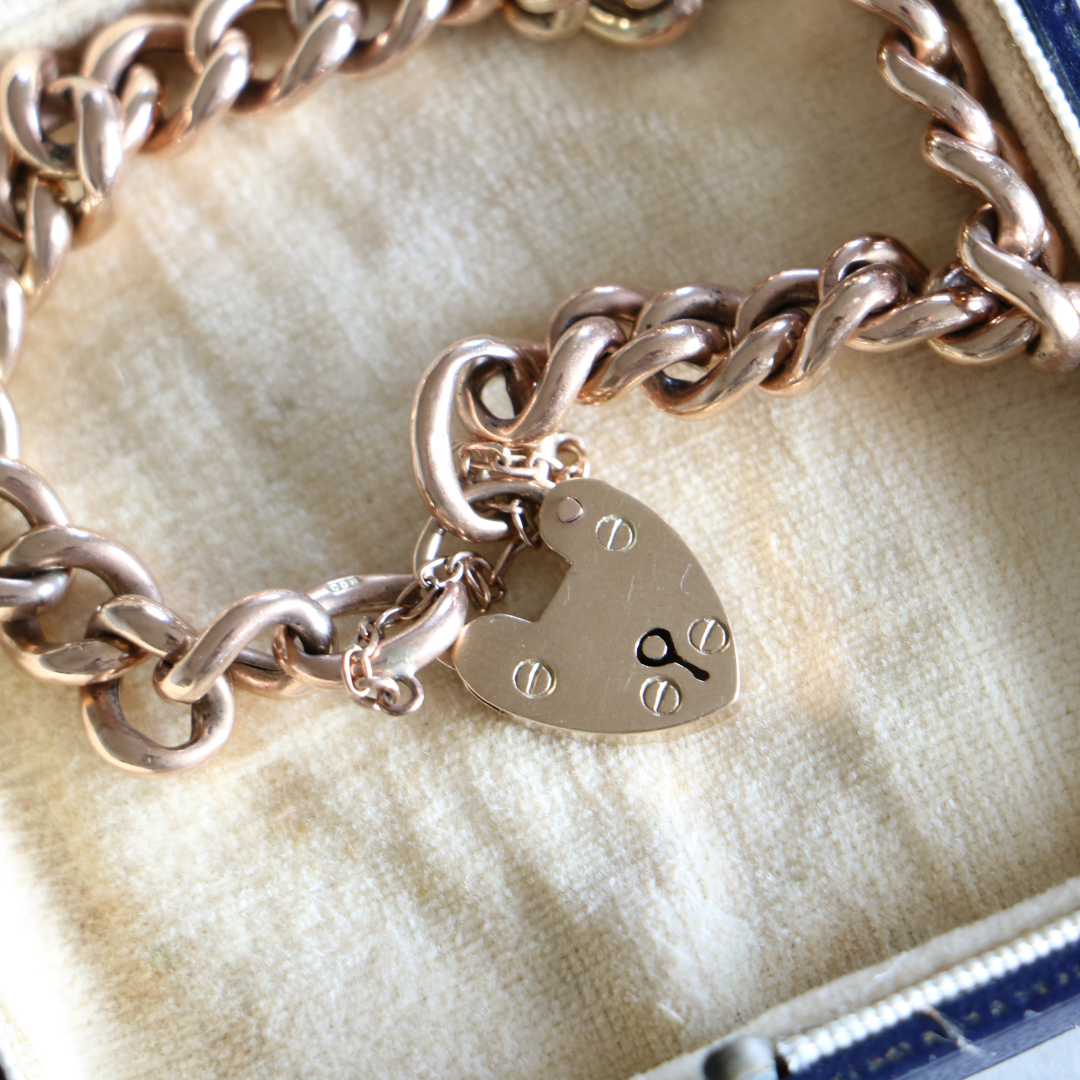 Willow Fine Jewellery 9ct Rose Gold Vintage Albert Bracelet with Padlock