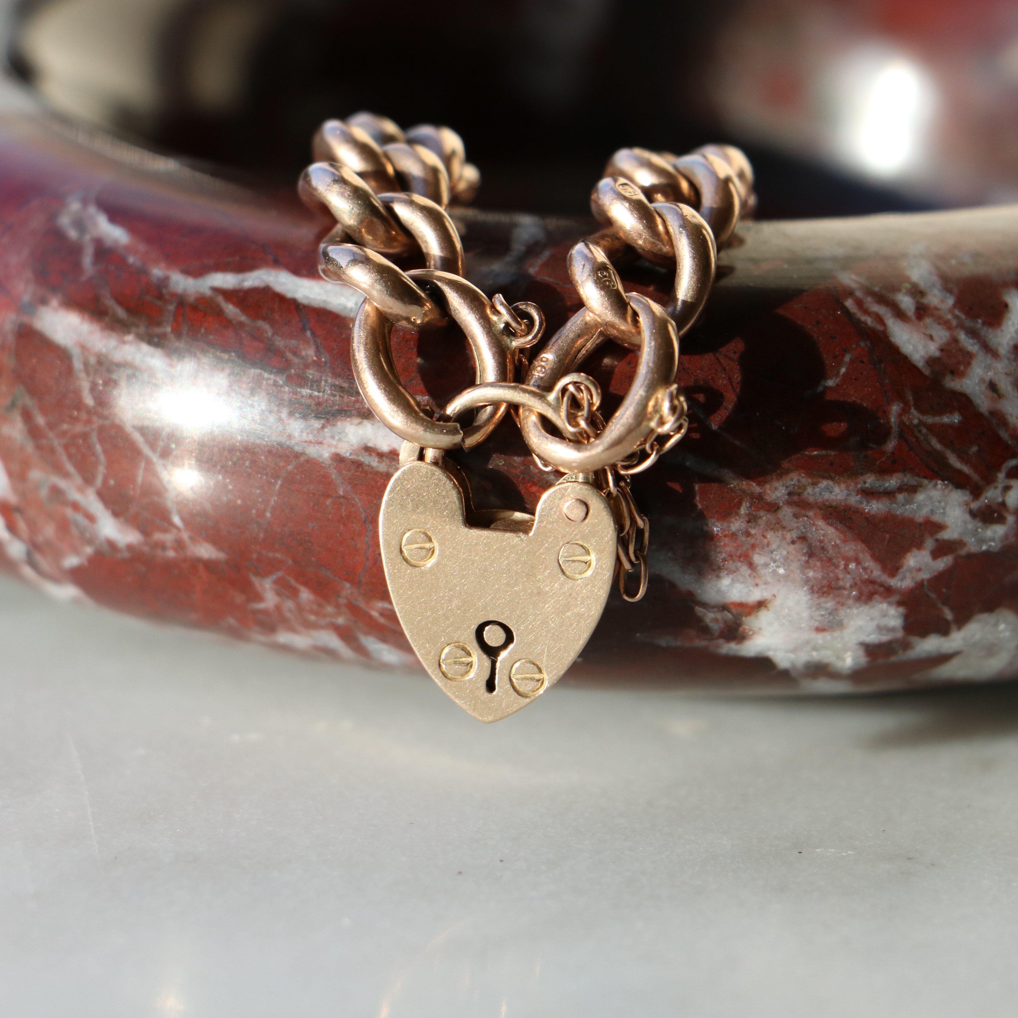 Willow Fine Jewellery 9ct Rose Gold Vintage Albert Bracelet with Padlock