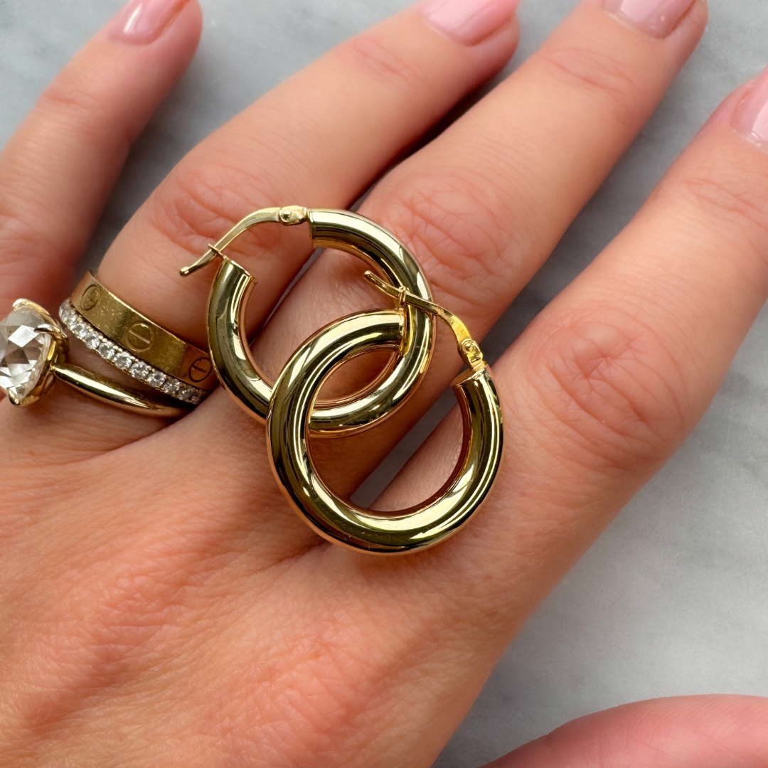 Willow Fine Jewellery 9ct Yellow Gold Chunky Hoop Earrings Large