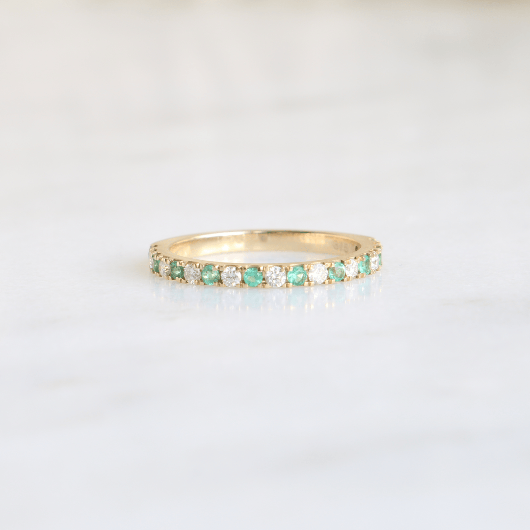 Willow Fine Jewellery 9ct Yellow Gold Emerald and Diamond Eternity Ring