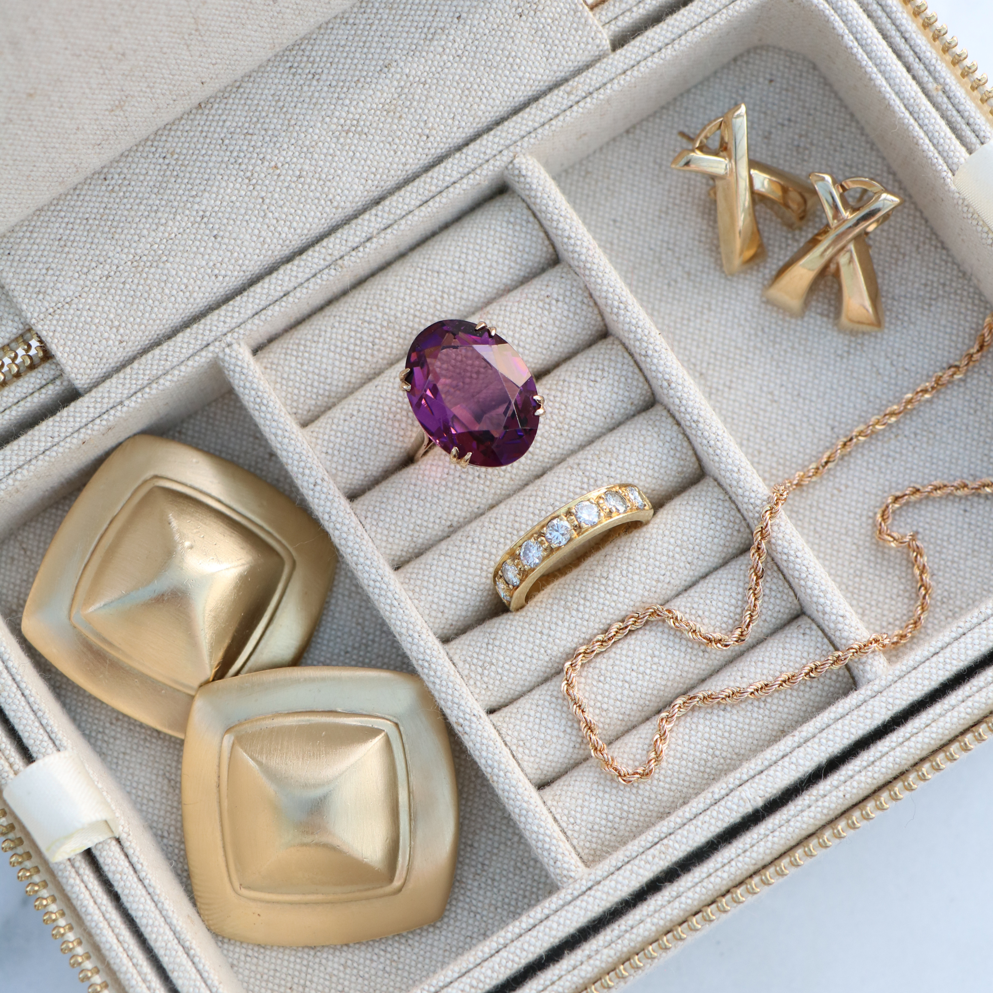 WillowFineJewellery Large Cushion Brushed Modernist Vintage Earrings