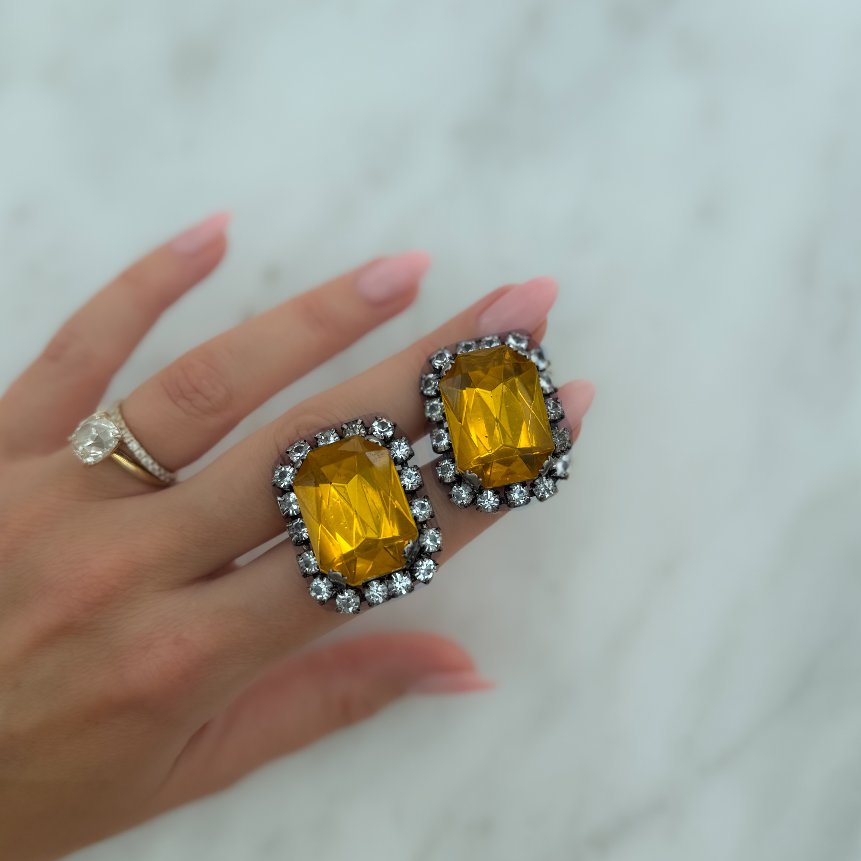 WillowFineJewellery Vintage Yellow Halo Emerald Cut Earrings