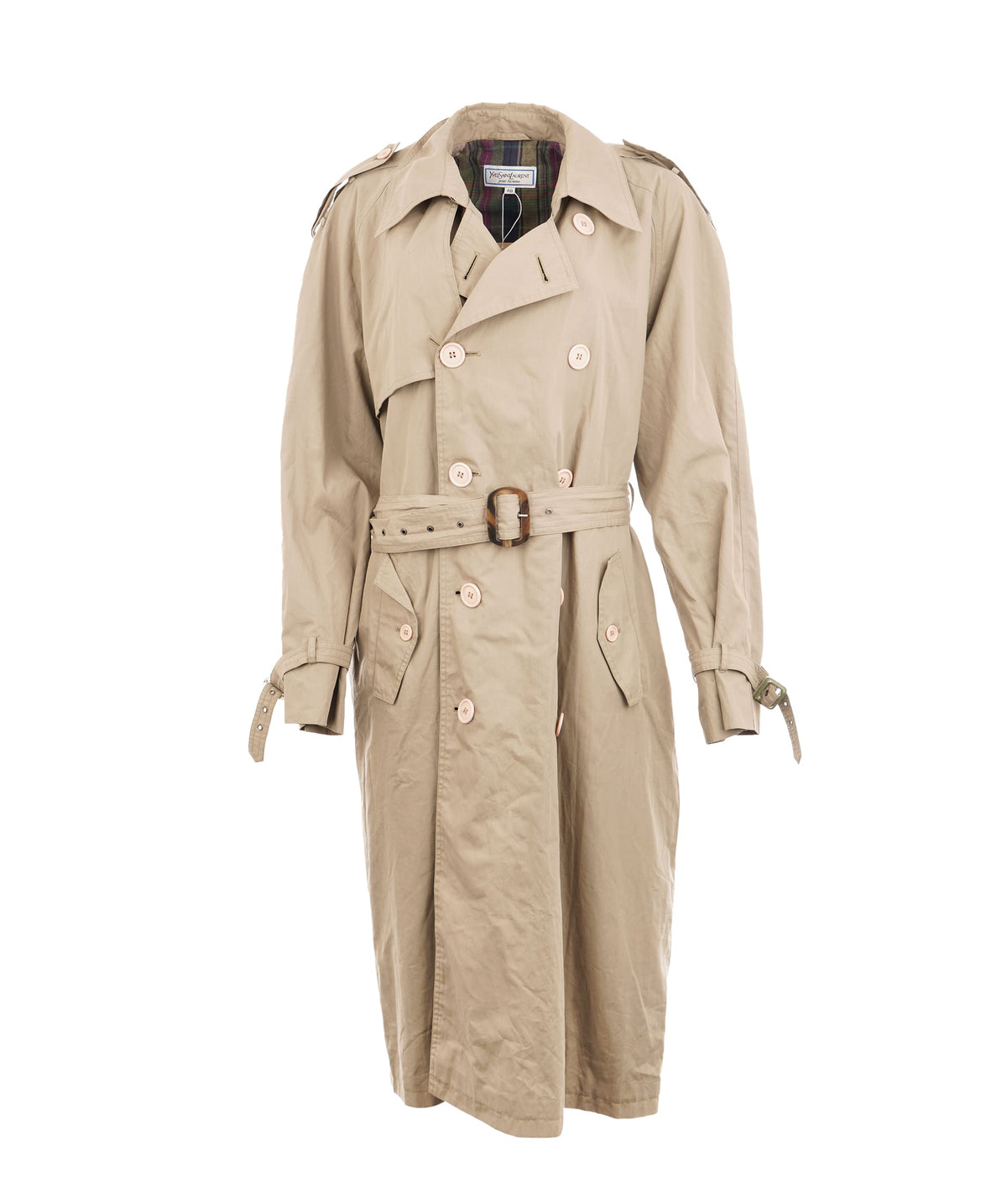 YSL Saint Laurent Large Double Breasted Khaki Trench Coat with Beige Buttons APL0022