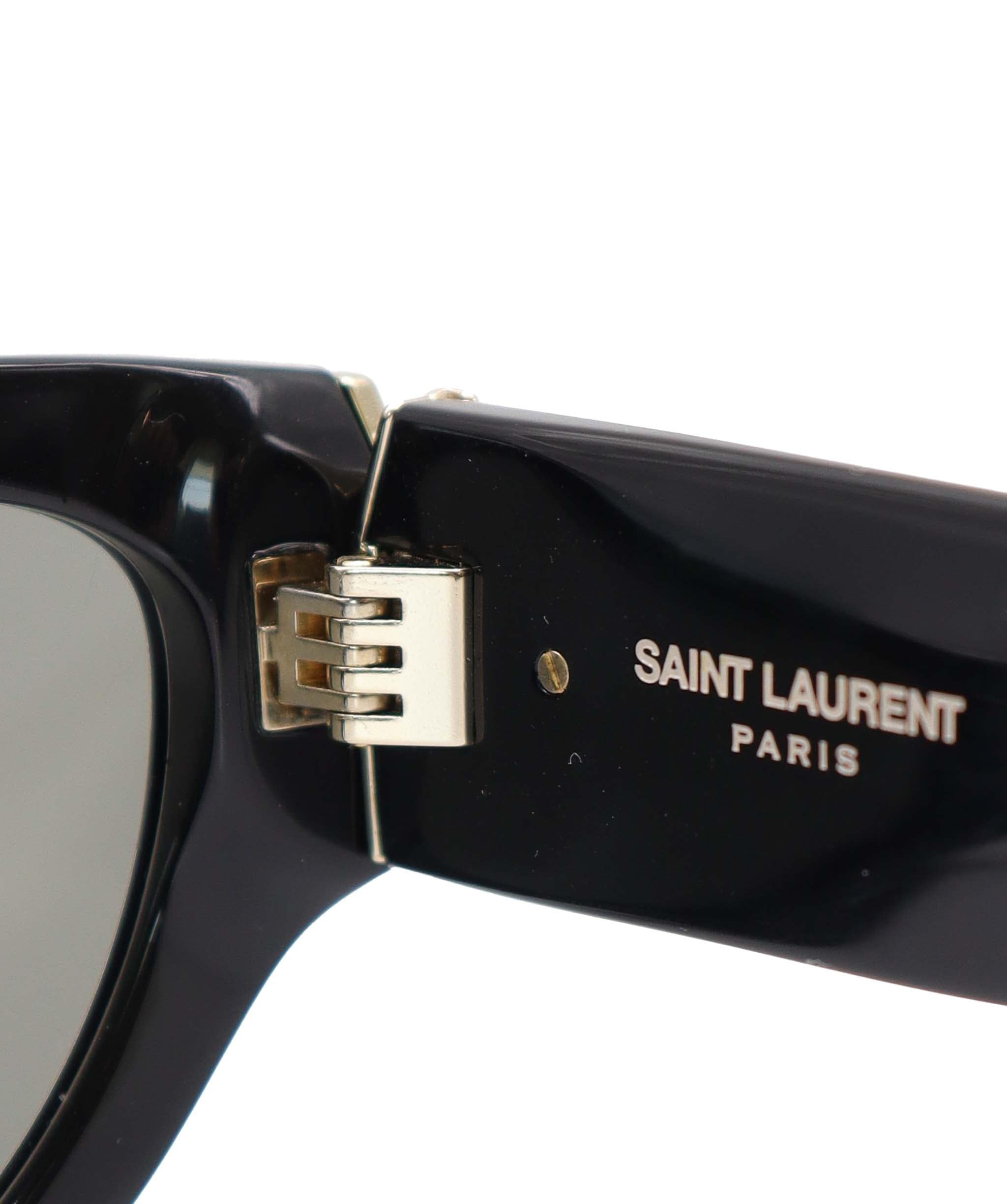Yves Saint Laurent YSL Black Cat Eye Logo Silver Sunglasses With Case AGC2879