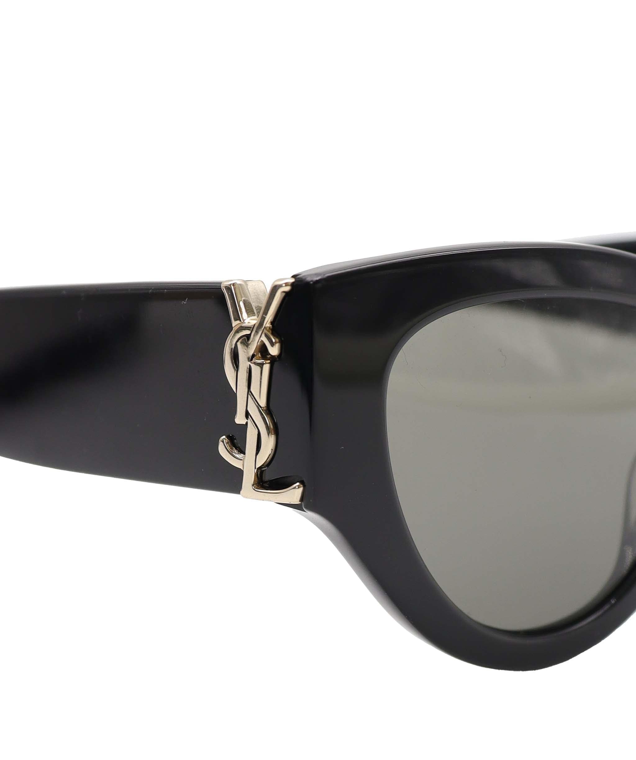 Yves Saint Laurent YSL Black Cat Eye Logo Silver Sunglasses With Case AGC2879