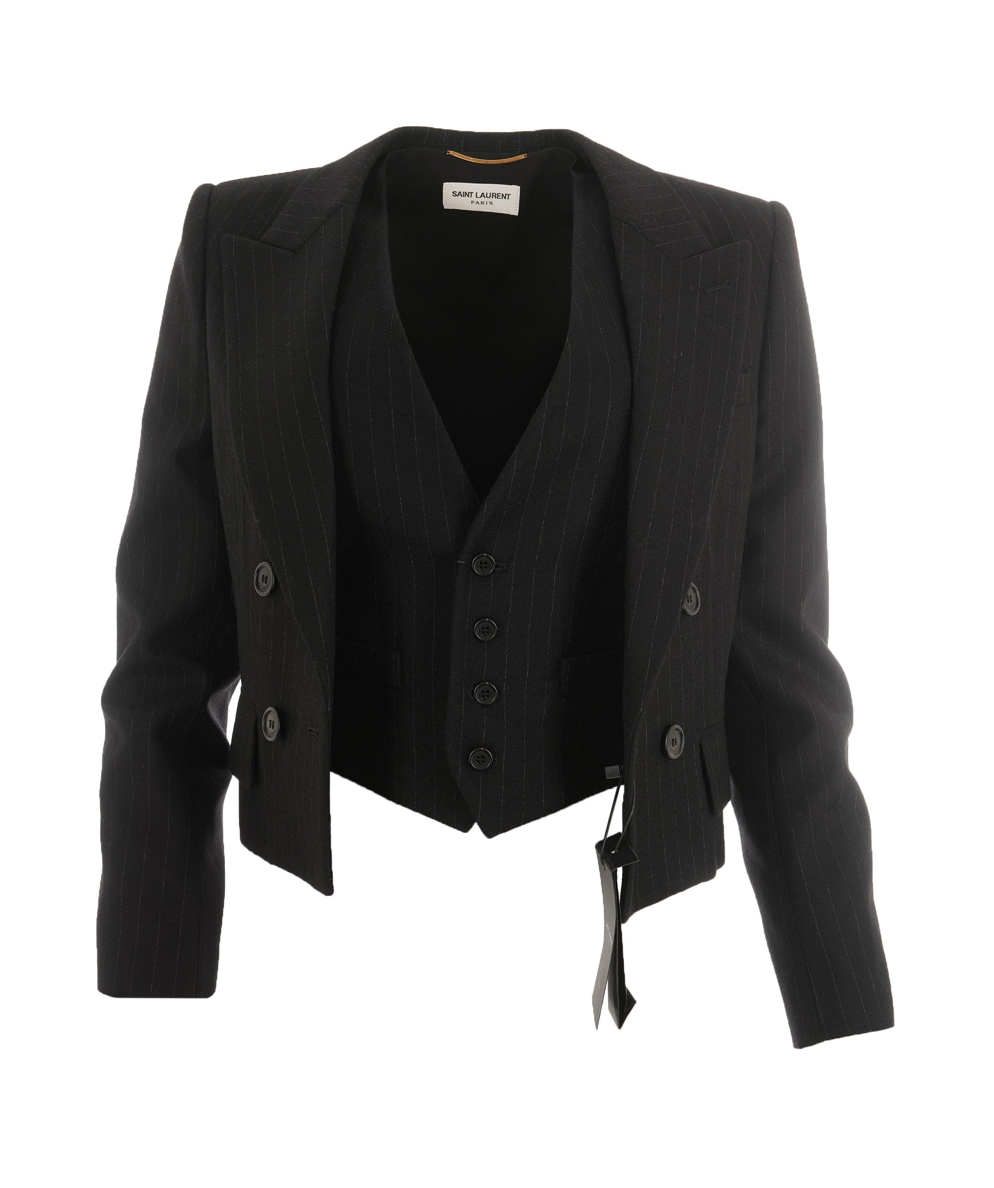 Yves Saint Laurent Saint Laurent Striped Detail Cropped Shoulder Padded Blazer ALC2618