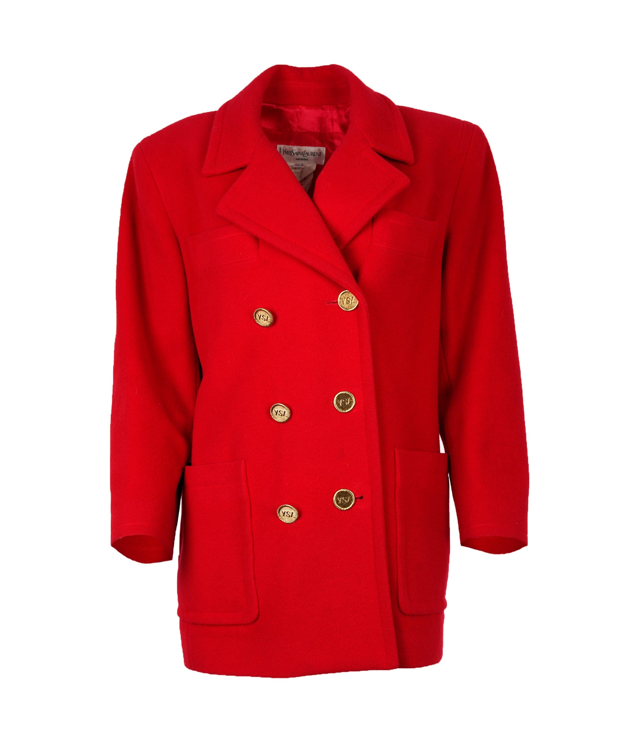 Yves Saint Laurent YSL Red Wool Long Coat ALC3139