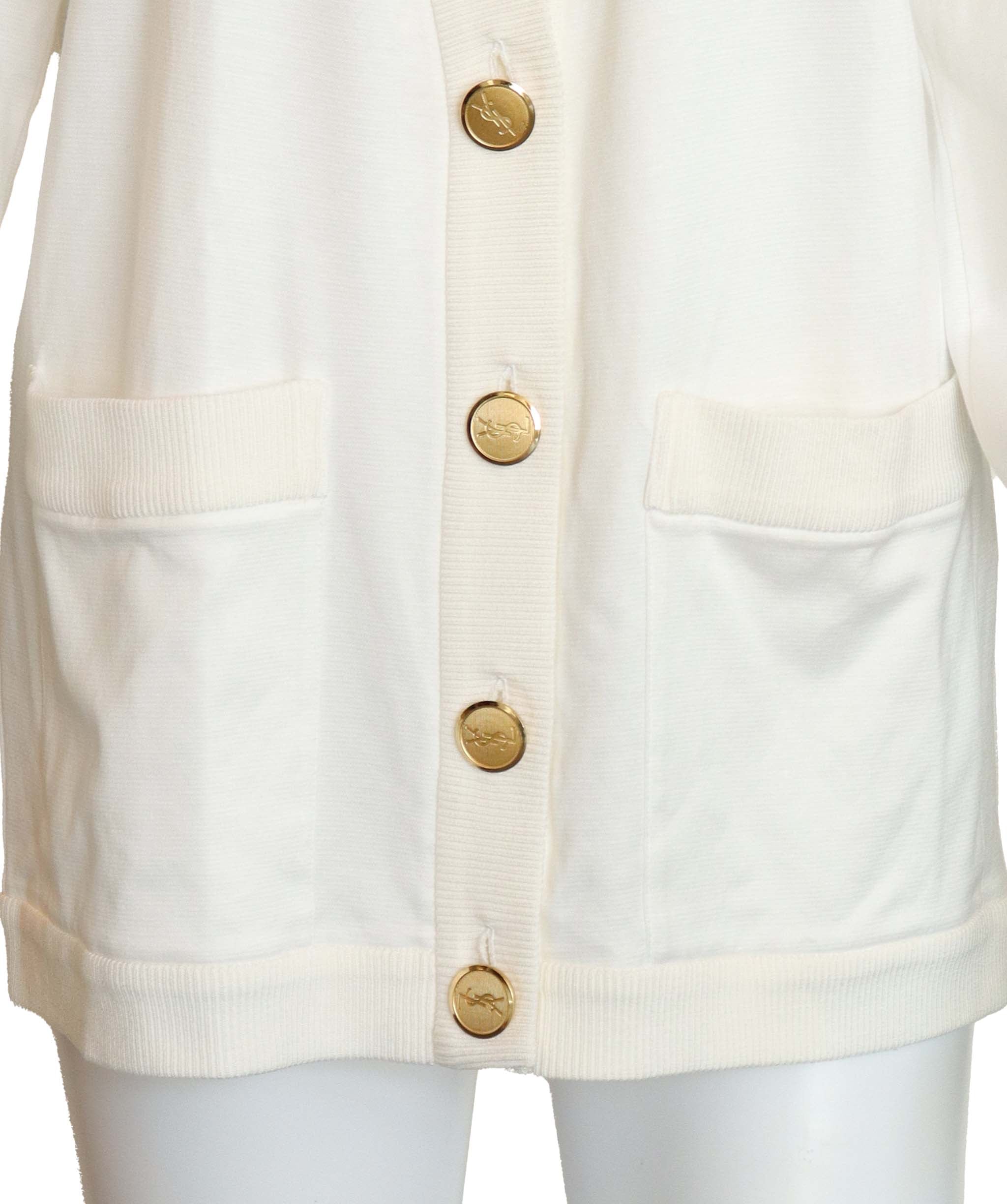 Yves Saint Laurent YSL Studs Logo Cardigan White Gold DXBS4313
