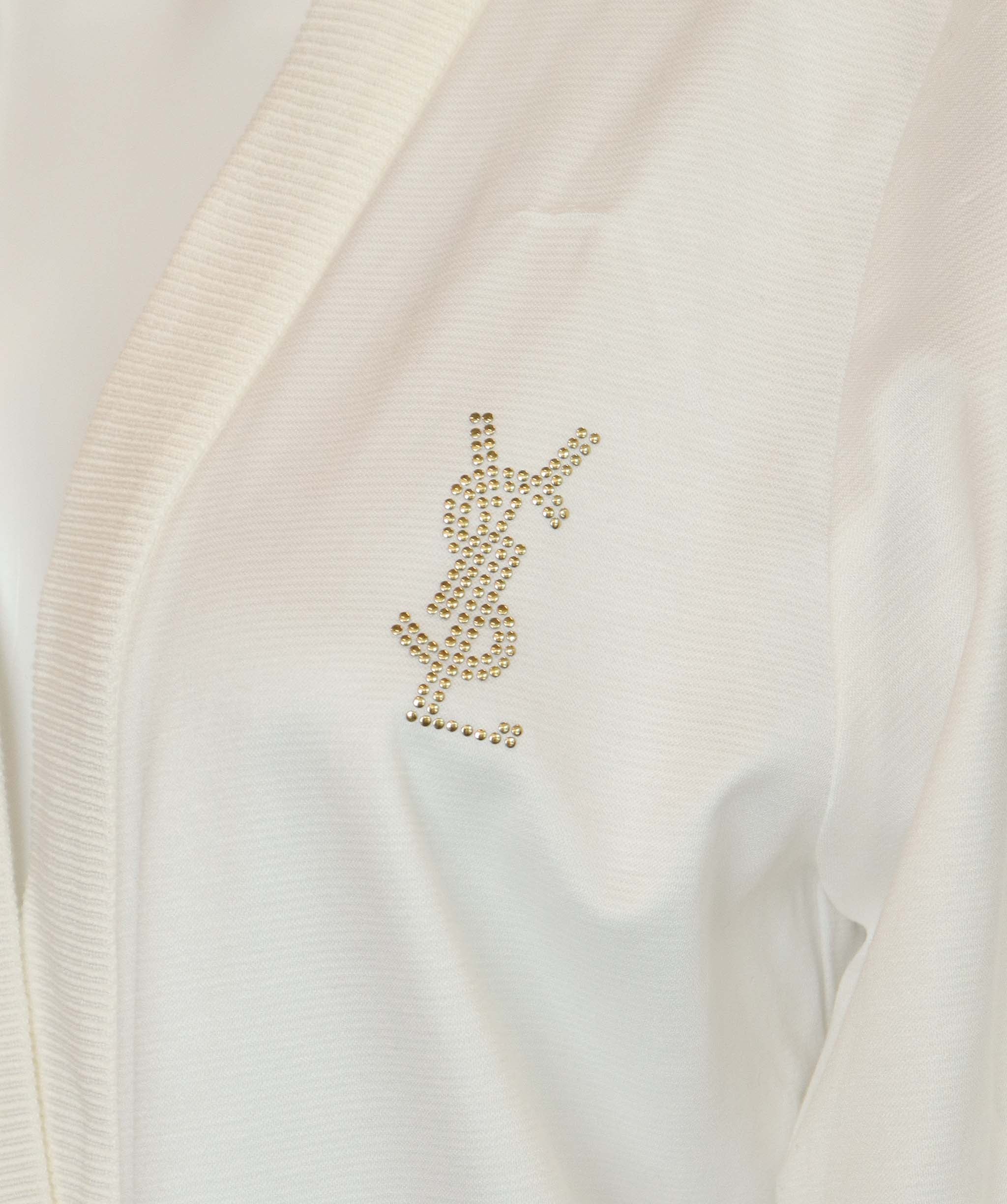 Yves Saint Laurent YSL Studs Logo Cardigan White Gold DXBS4313