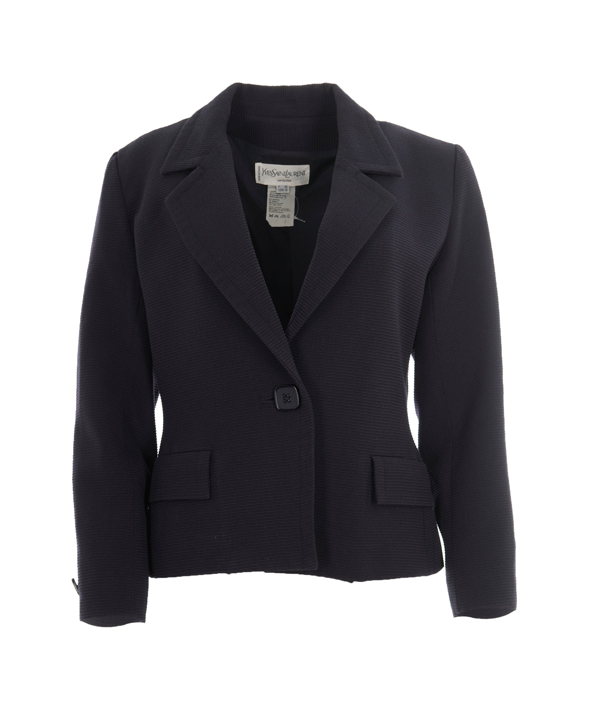 Yves Saint Laurent Yves Saint Laurent Vintage Navy Textured Fitted Blazer AKL0057