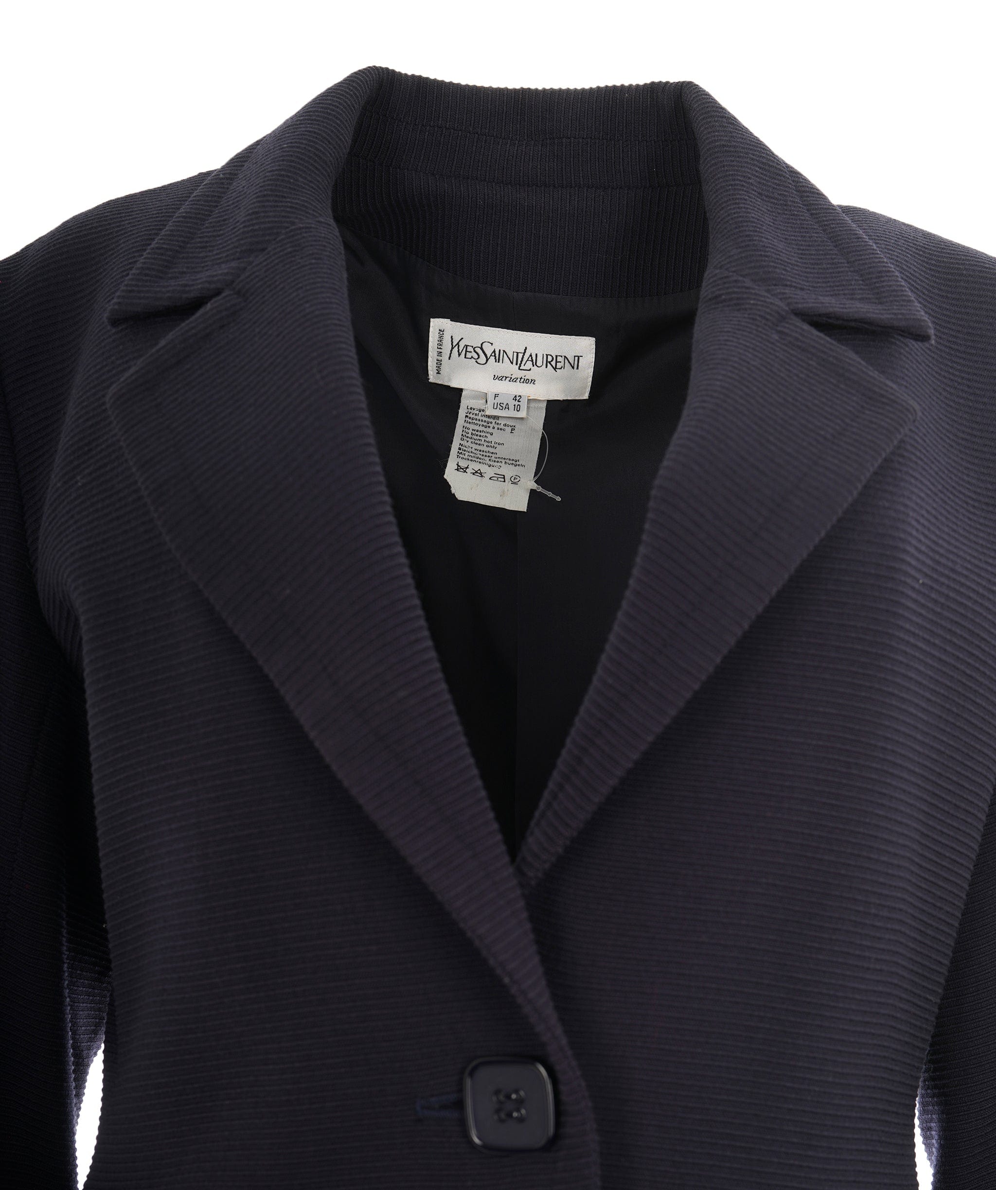 Yves Saint Laurent Yves Saint Laurent Vintage Navy Textured Fitted Blazer AKL0057