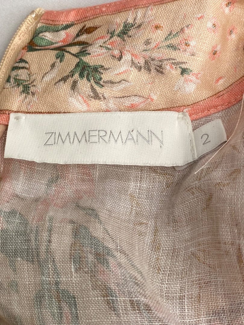 Zimmermann Peach/ Green Zimmermann Floral L/S Dress, S