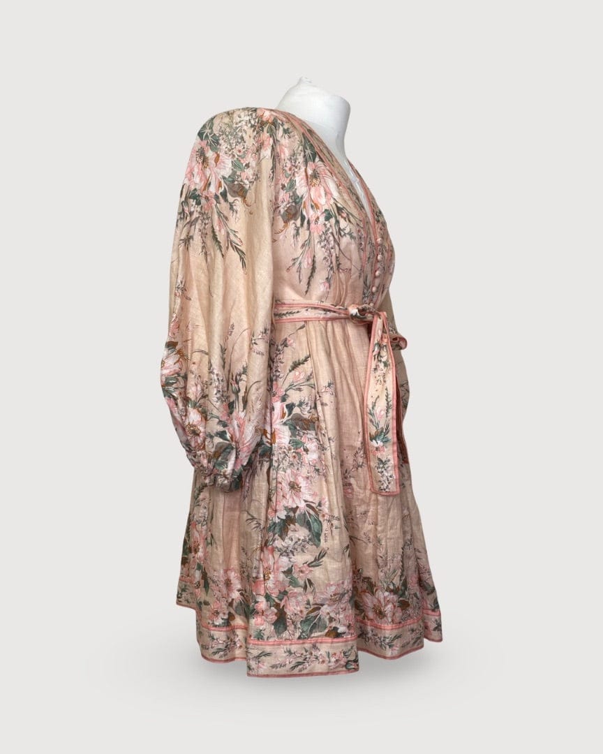Zimmermann Peach/ Green Zimmermann Floral L/S Dress, S
