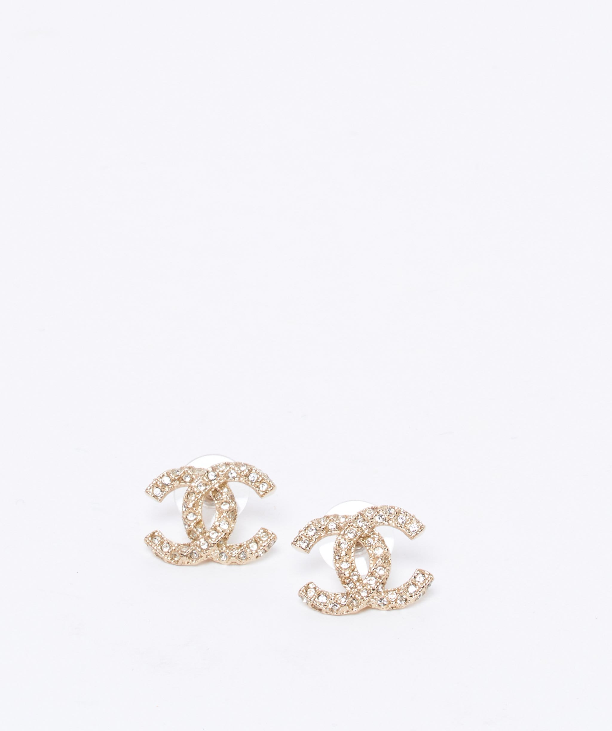 Chanel encrusted crystal with gold quilted detailing CC stud LuxuryPromise