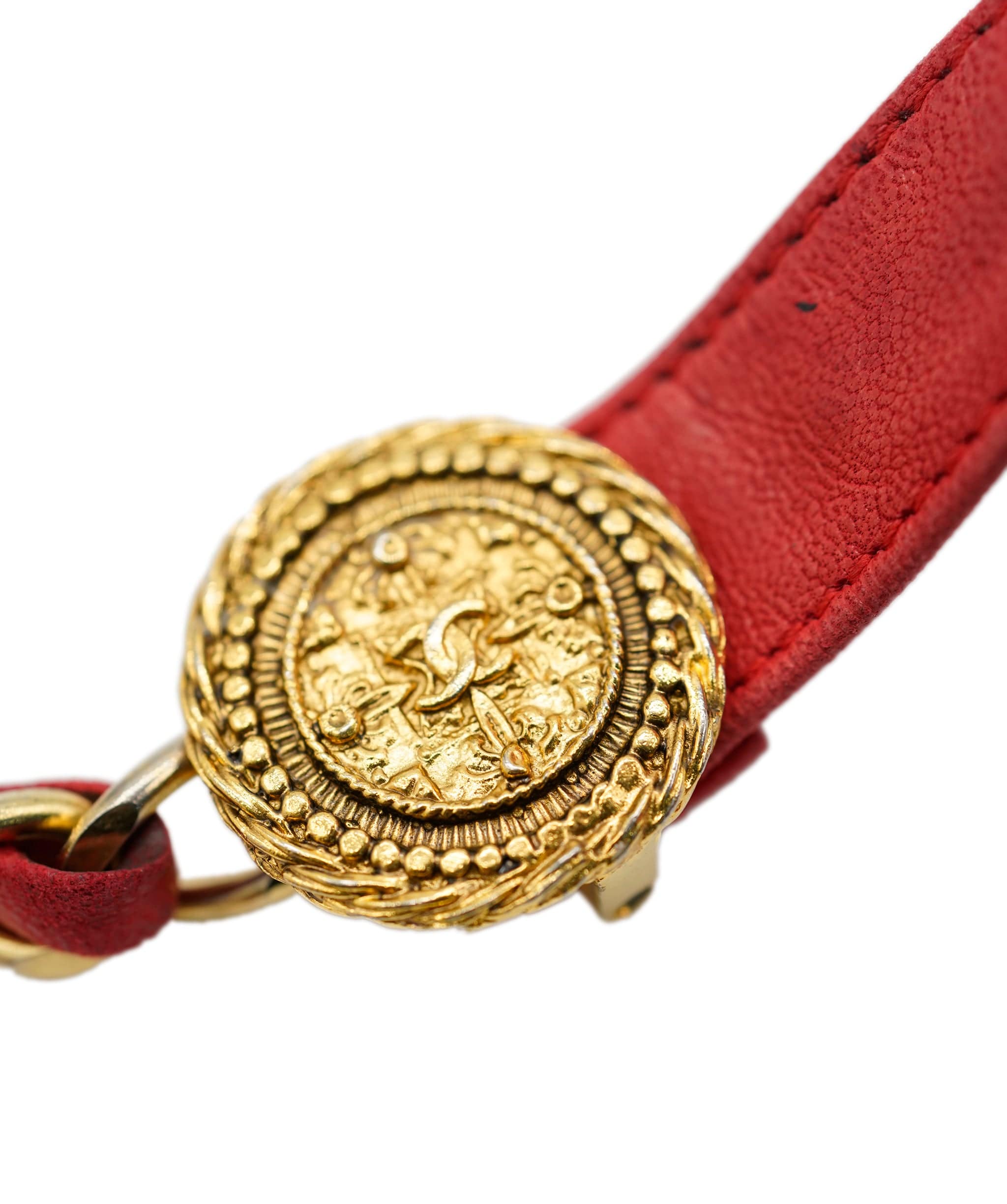Chanel Chanel Red Leather Gold Belt - AGL1975