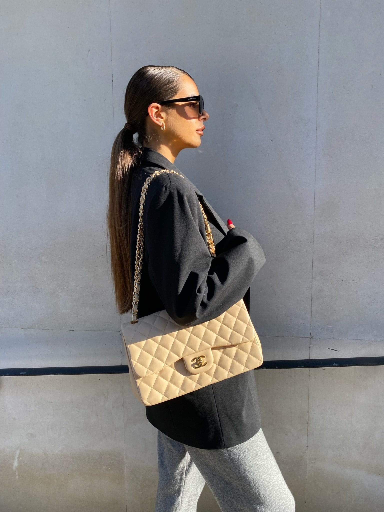 Chanel beige jumbo single flap Clearance