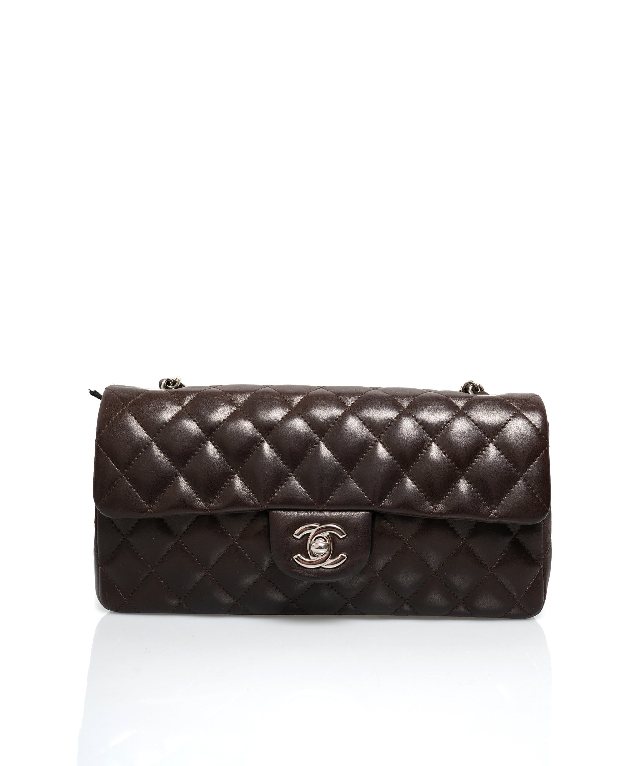 CHANEL Lambskin Quilted Chanel 19 East West Shopping Bag Brown 1227850