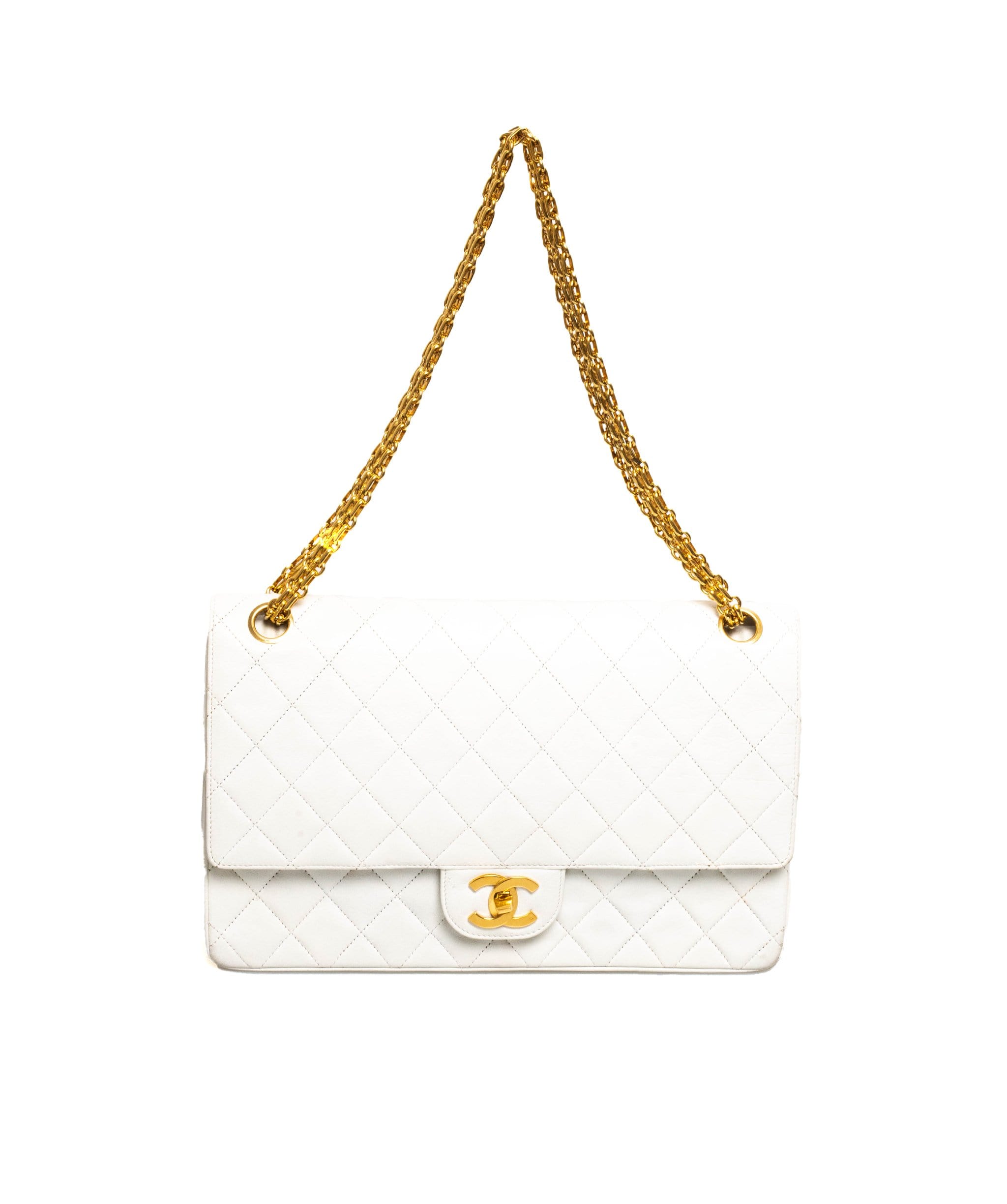 Chanel classic white flap lambskin bag gold hardware ASL1653 LuxuryPromise
