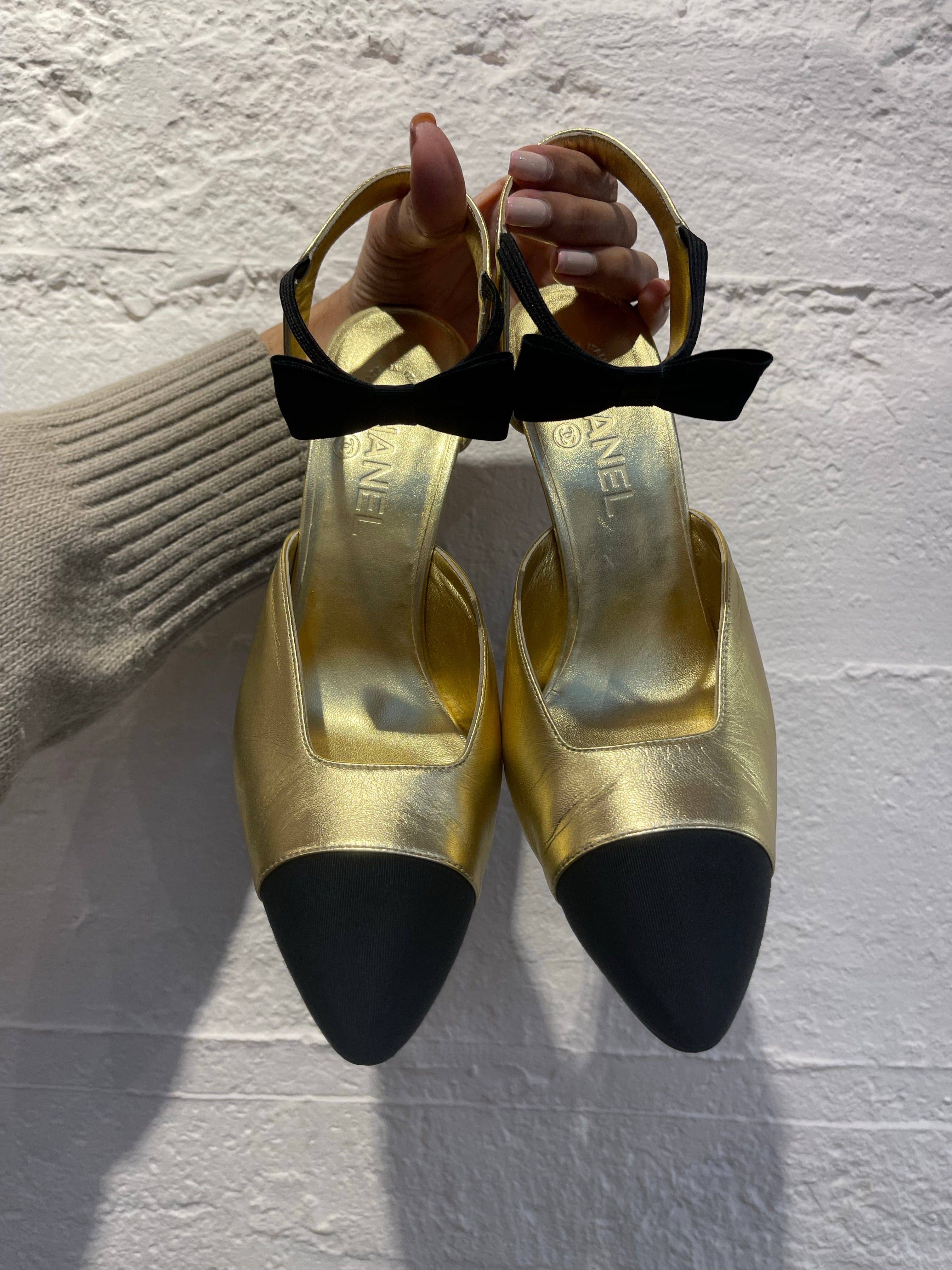 Chanel black and gold shoes Clearance