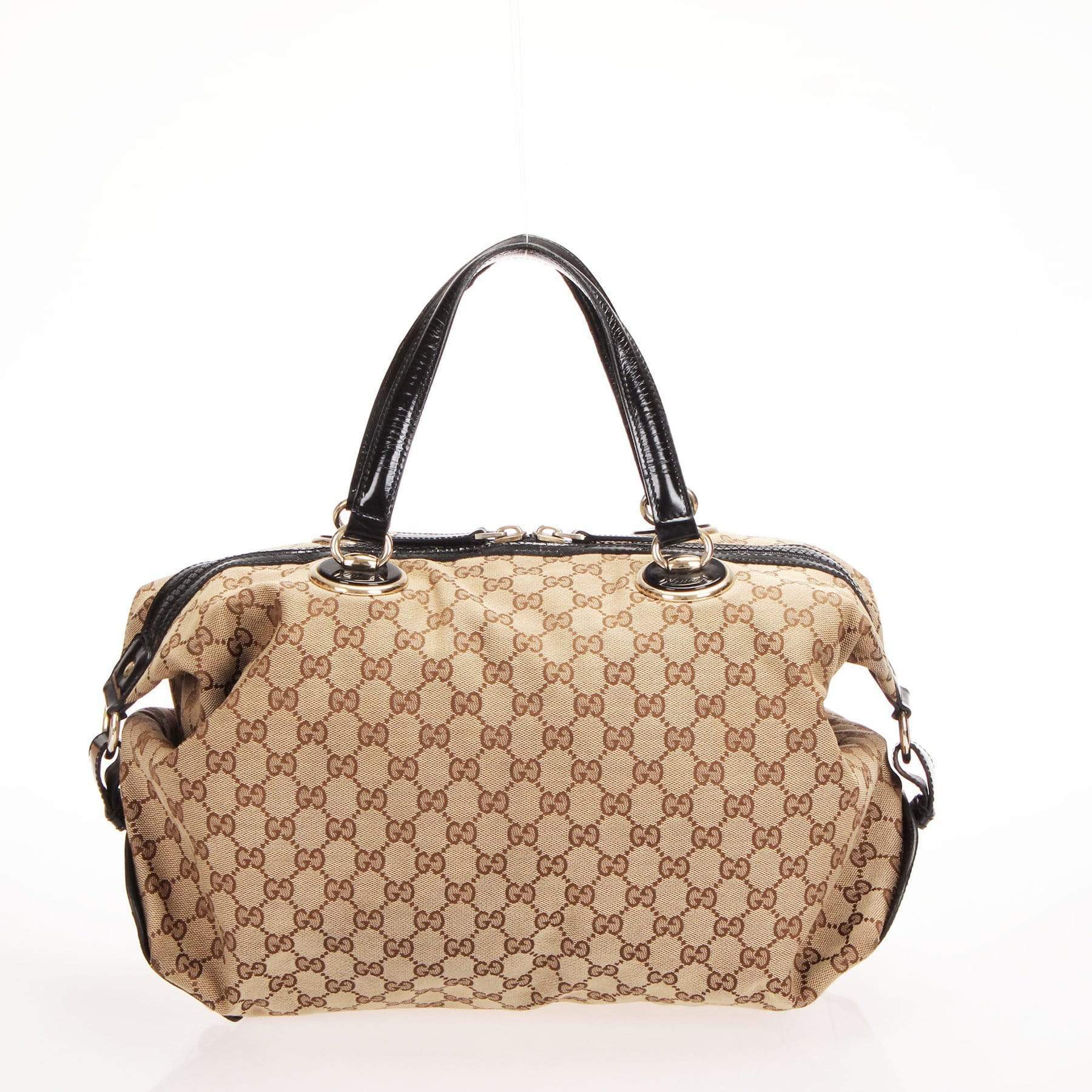 Gucci Beige/Black GG Canvas and Patent Leather Medium Full Moon