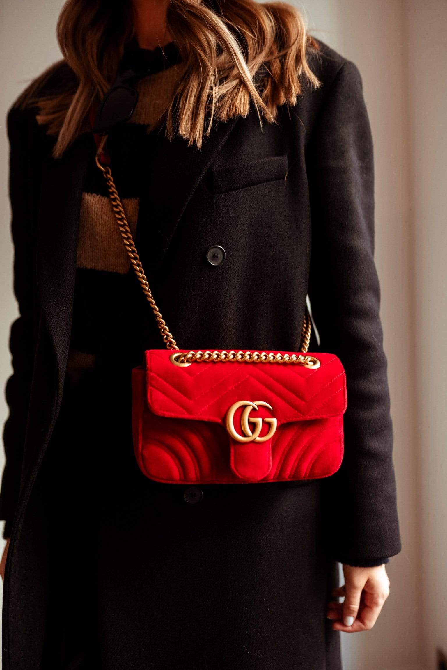 Gucci Marmont Red Velvet Shoulder Bag