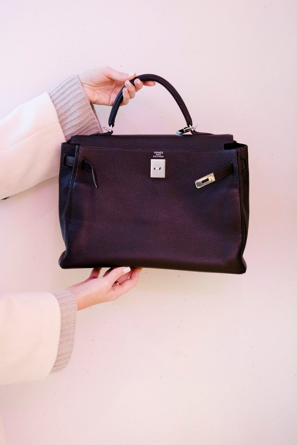 Hermes Kelly 35cm Blue-lin Clemence Leather with Palladium-Plated Hardware  #OCTL-1 – Luxuy Vintage