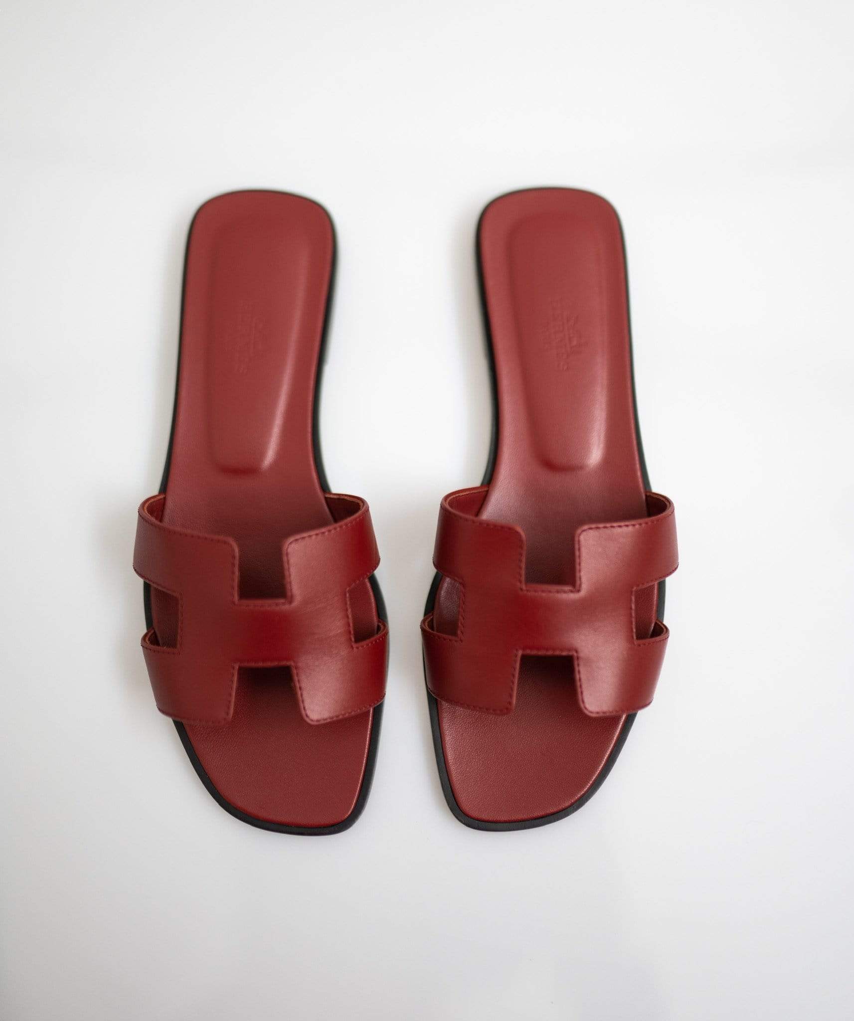 Hermes Oran Sandals Rouge Blush Box Calfskin 38